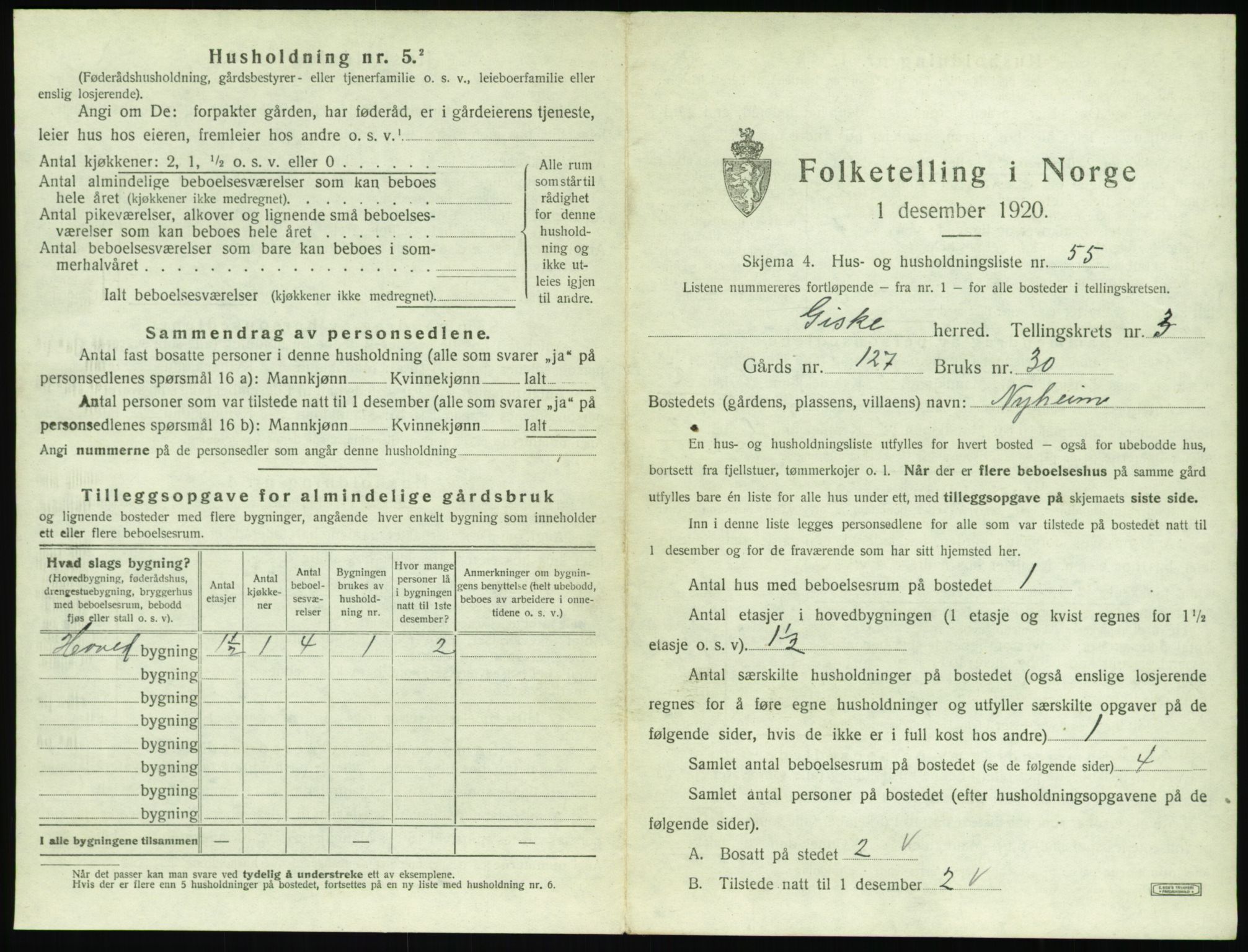 SAT, 1920 census for Giske, 1920, p. 276