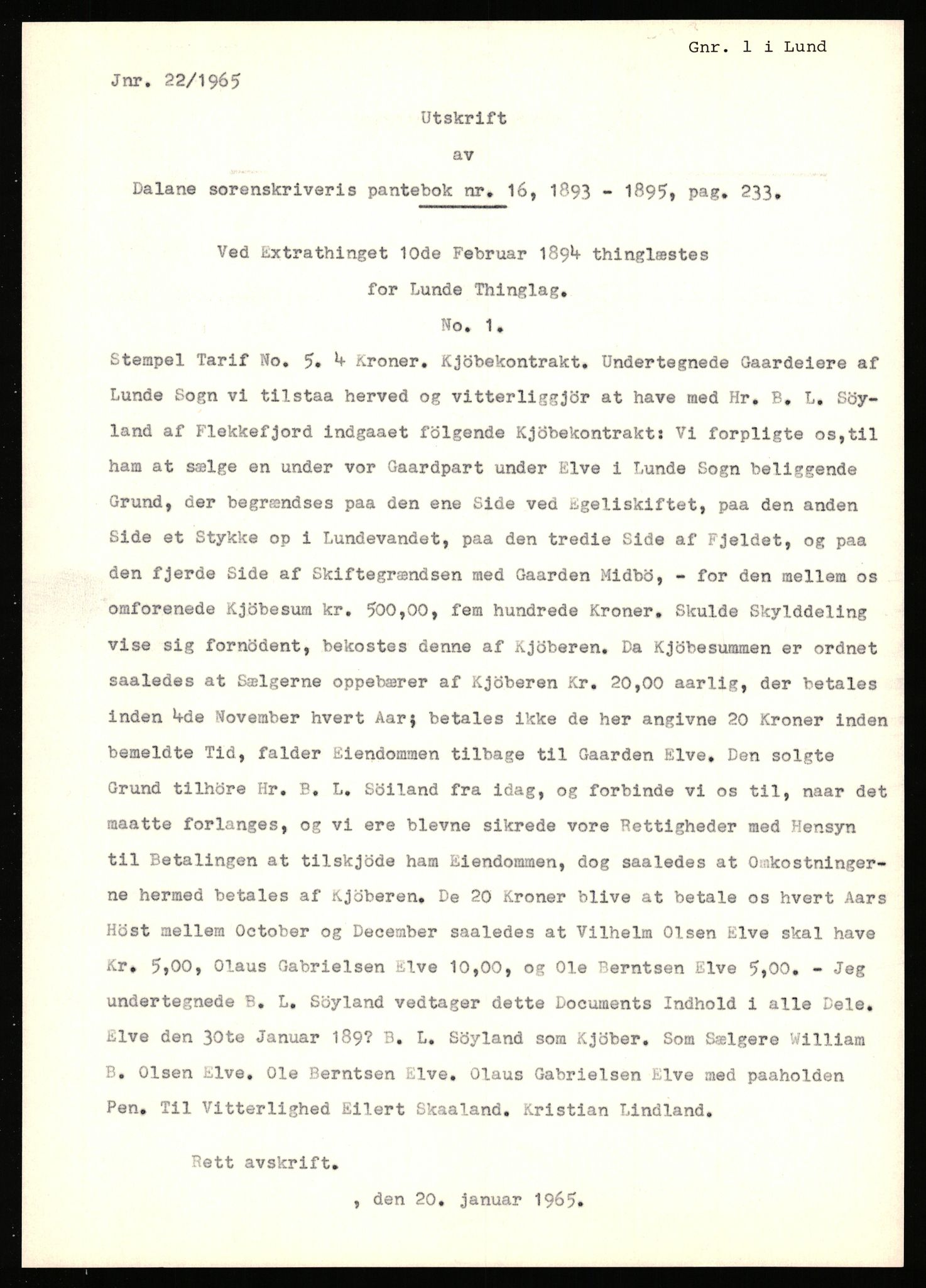 Statsarkivet i Stavanger, SAST/A-101971/03/Y/Yj/L0017: Avskrifter sortert etter gårdsnavn: Eigeland østre - Elve, 1750-1930, p. 541