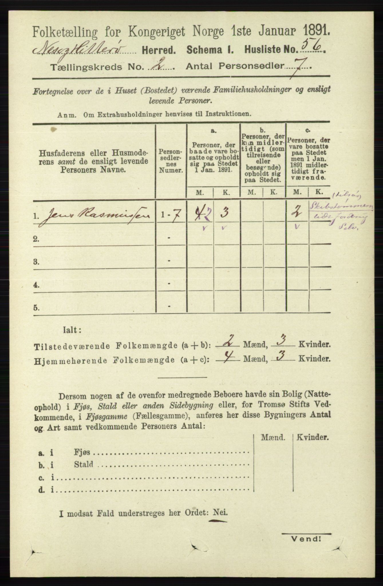 RA, 1891 census for 1043 Hidra og Nes, 1891, p. 527