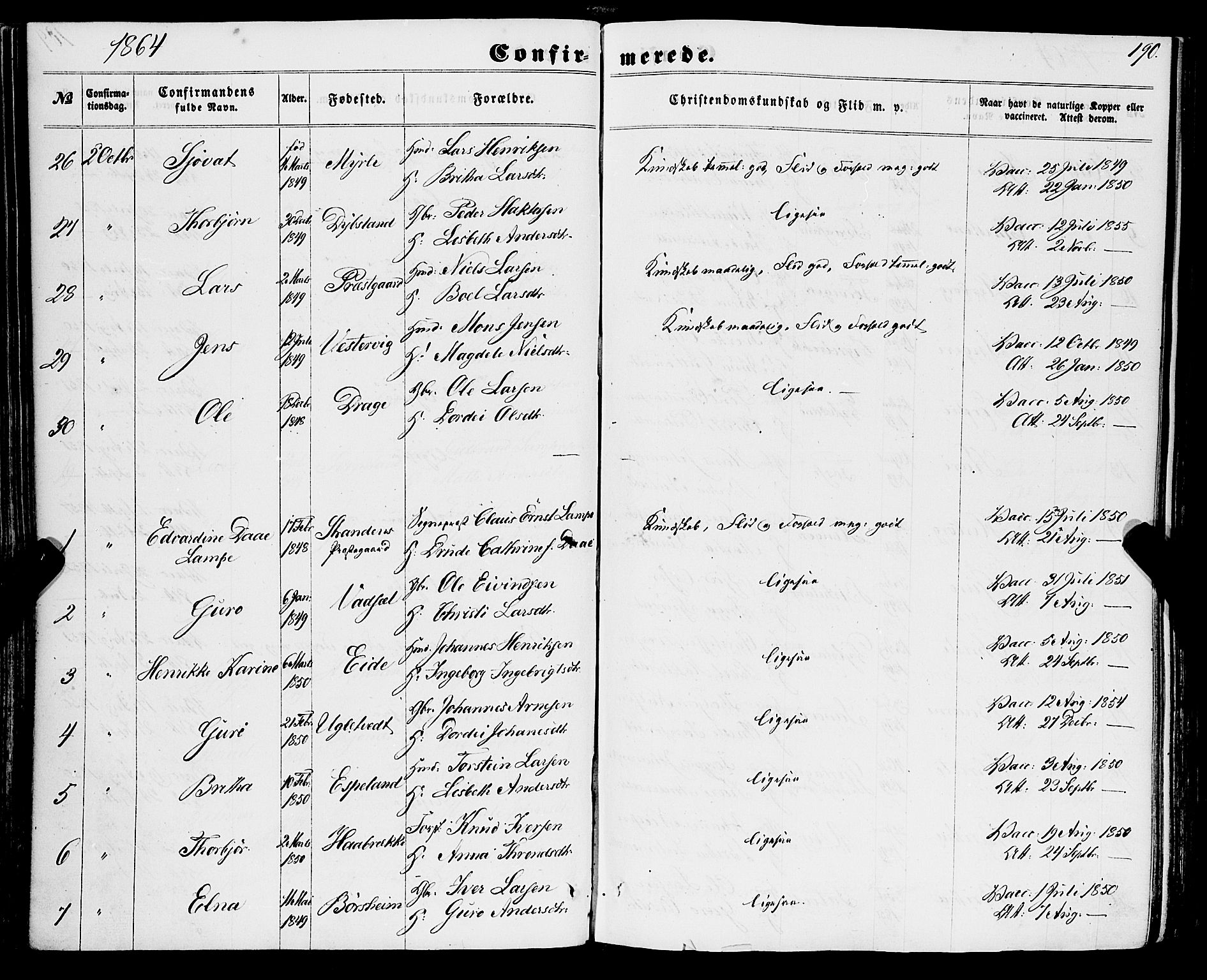 Strandebarm sokneprestembete, AV/SAB-A-78401/H/Haa: Parish register (official) no. A 8, 1858-1872, p. 190