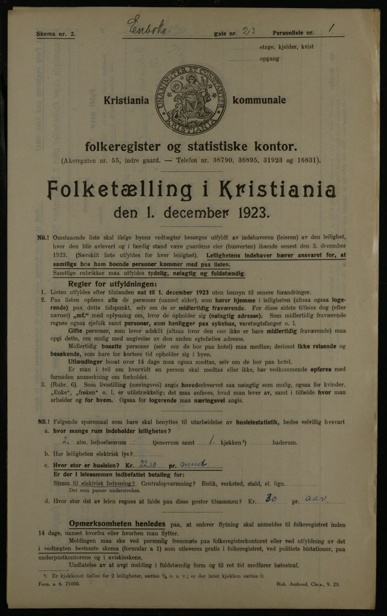 OBA, Municipal Census 1923 for Kristiania, 1923, p. 23615