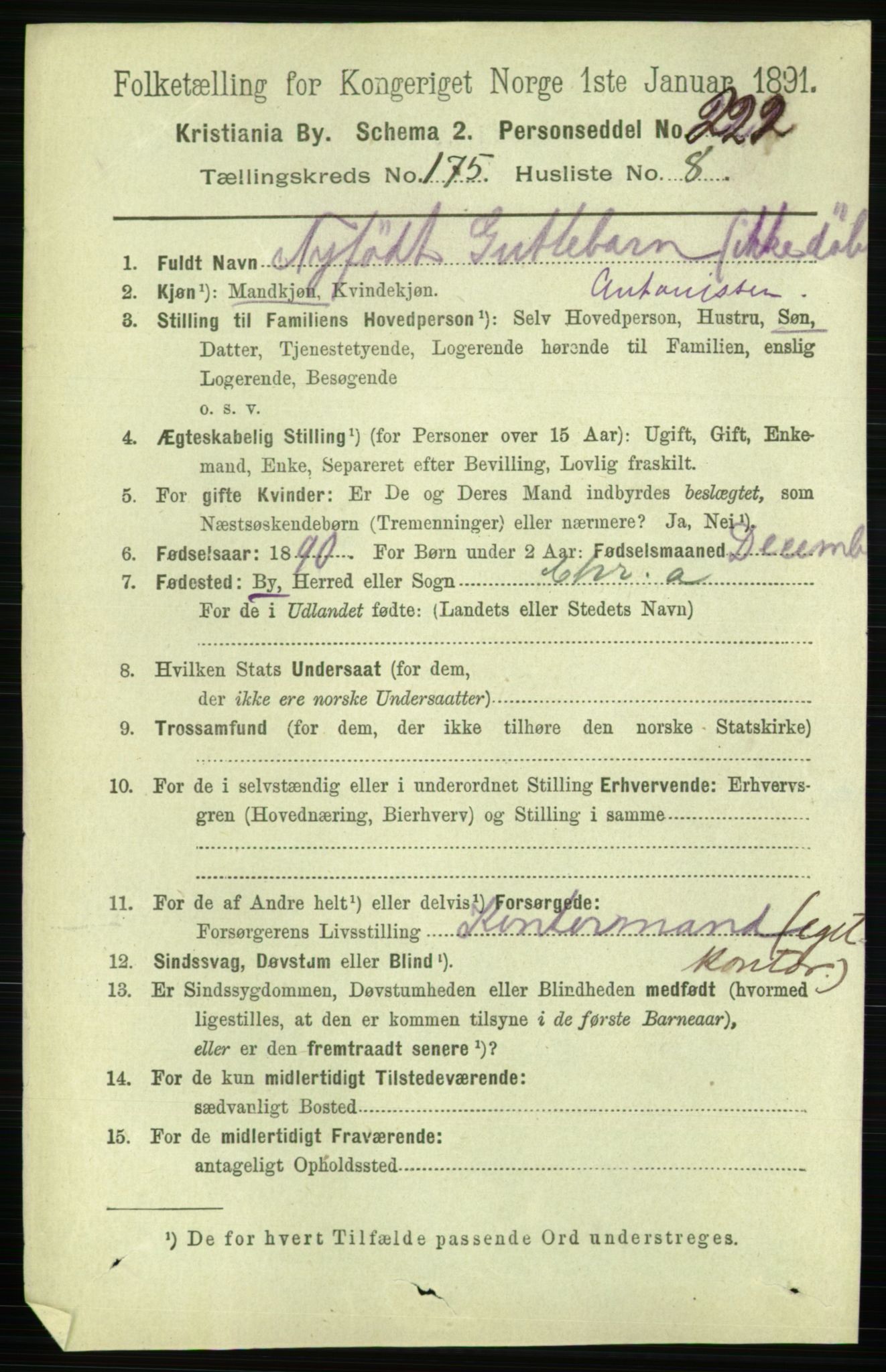 RA, 1891 census for 0301 Kristiania, 1891, p. 105560