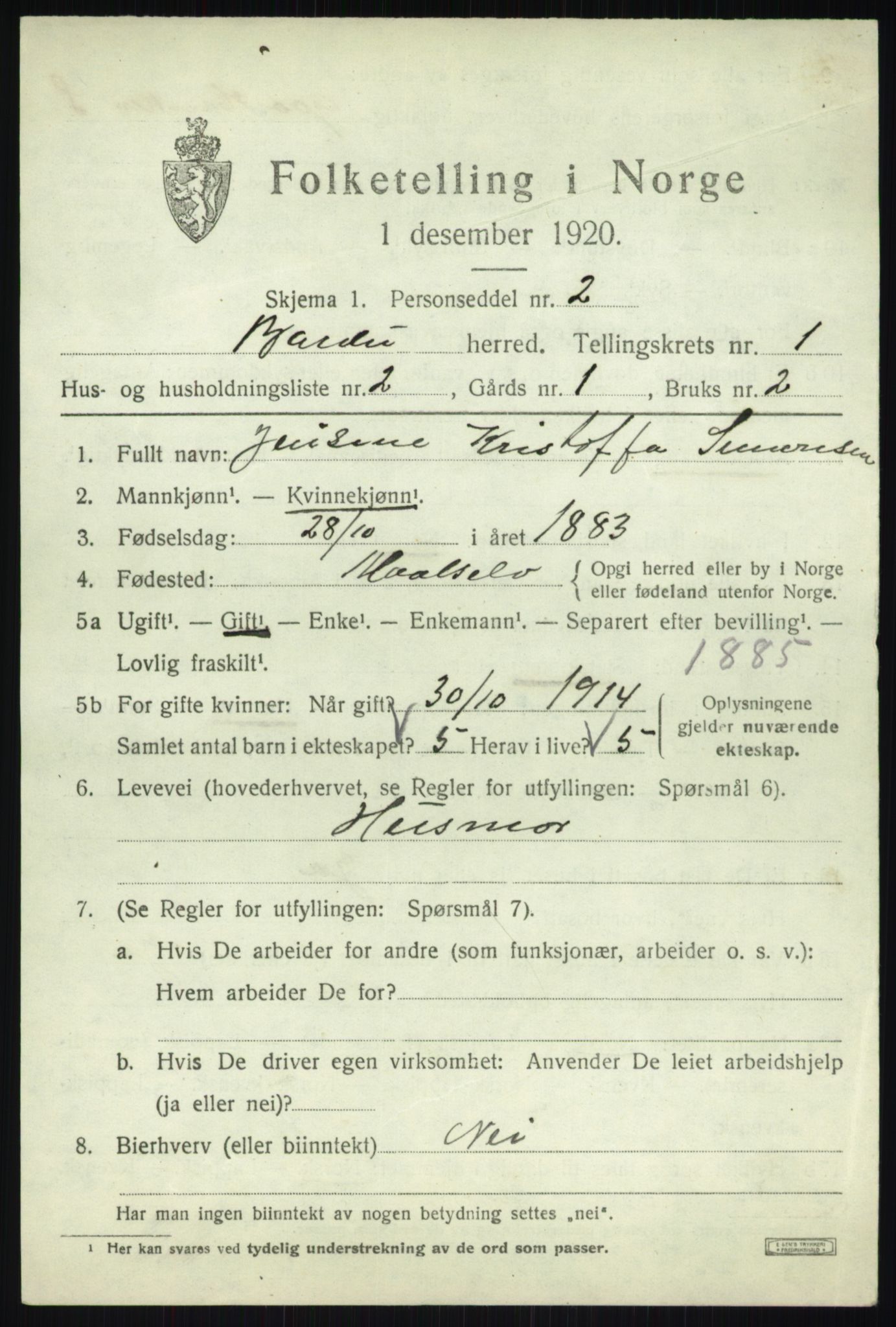 SATØ, 1920 census for Bardu, 1920, p. 641