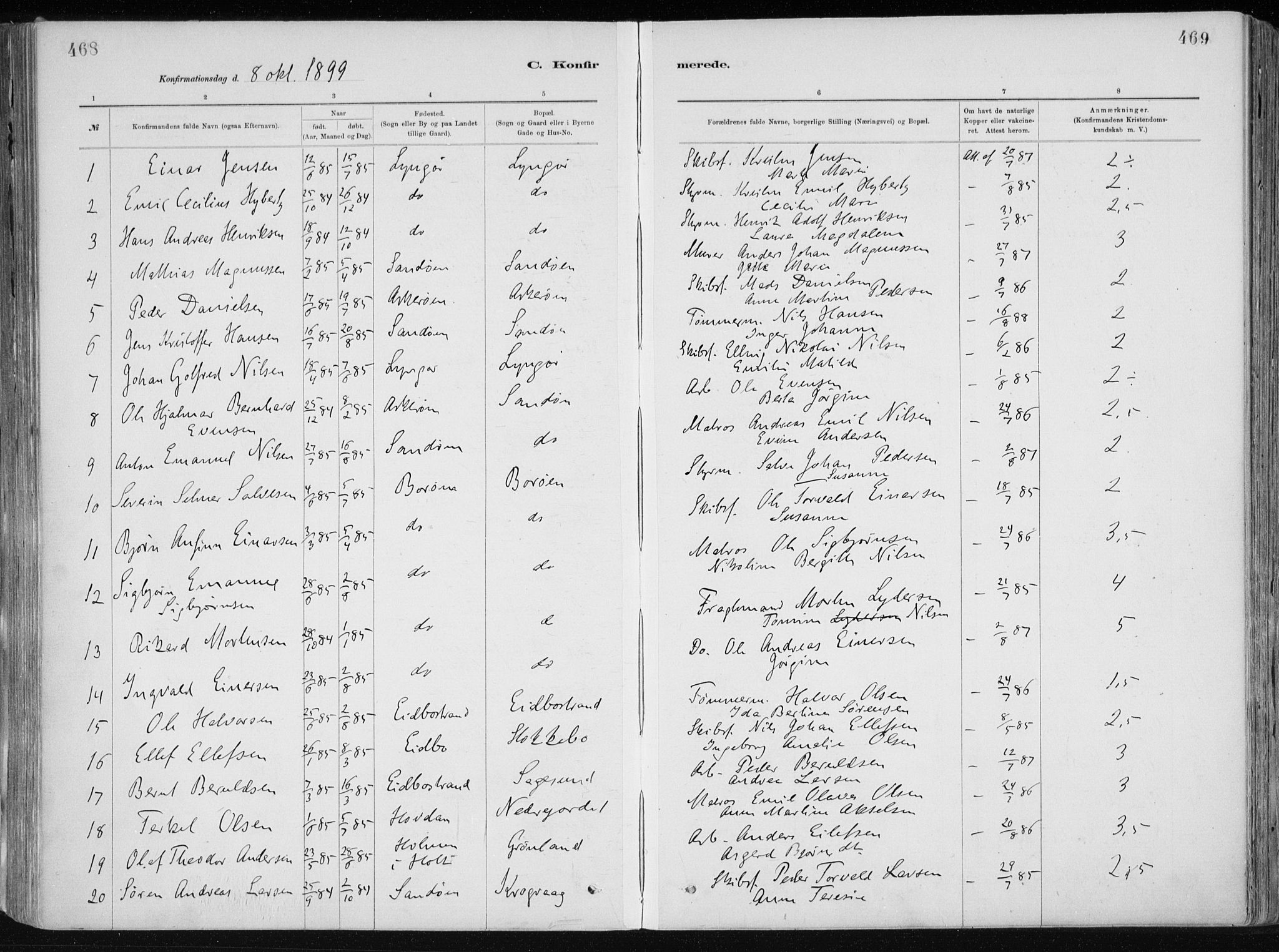 Dypvåg sokneprestkontor, SAK/1111-0007/F/Fa/Faa/L0008: Parish register (official) no. A 8, 1885-1906, p. 468-469