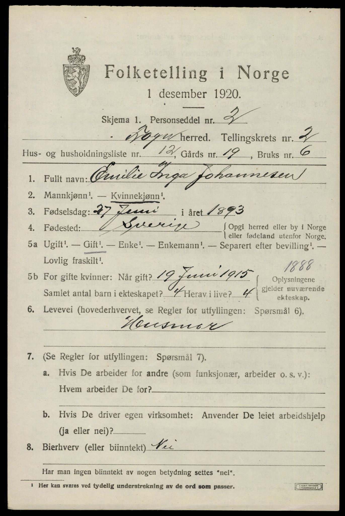 SAO, 1920 census for Frogn, 1920, p. 2957