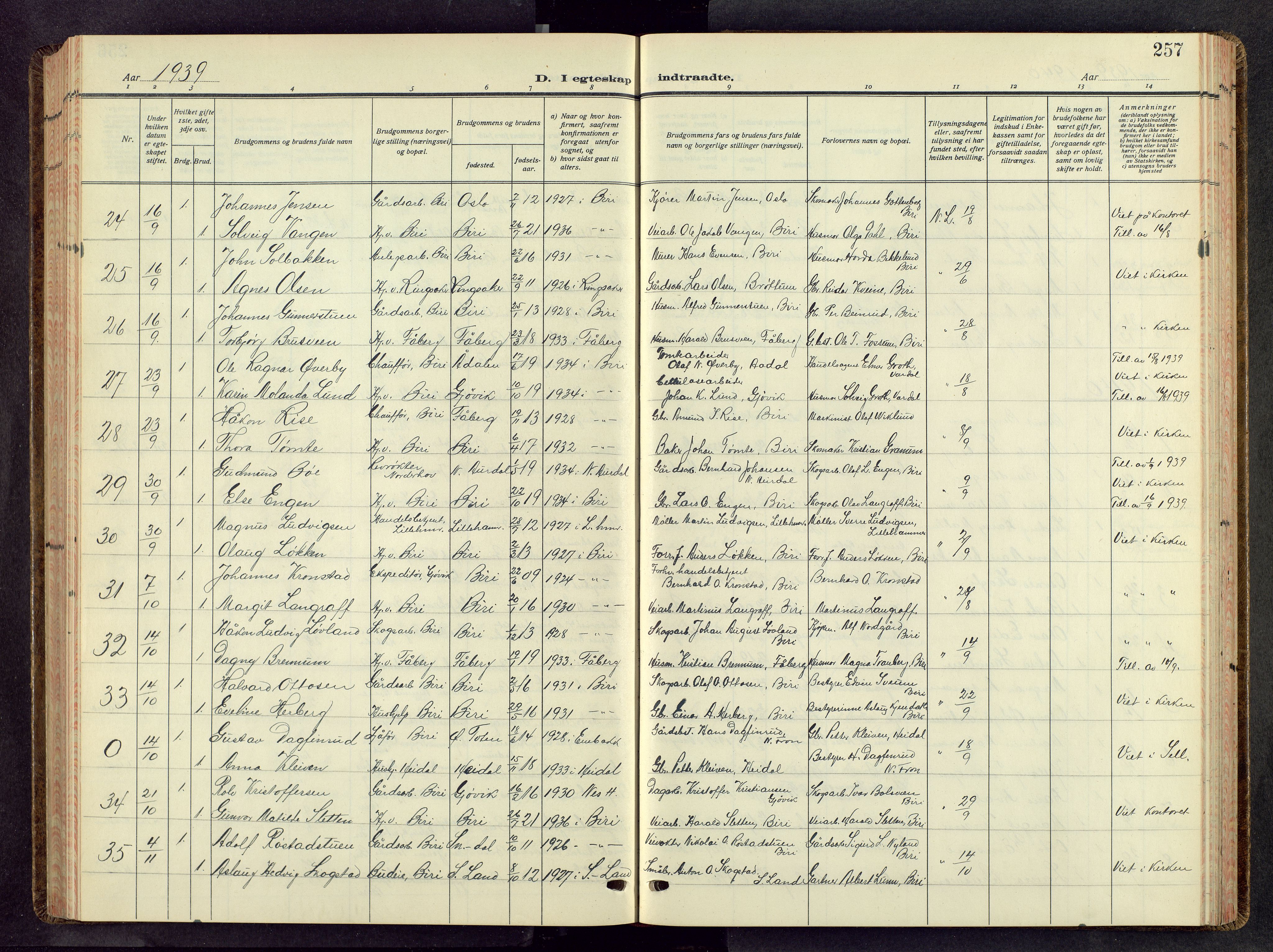 Biri prestekontor, AV/SAH-PREST-096/H/Ha/Hab/L0008: Parish register (copy) no. 8, 1939-1962, p. 257