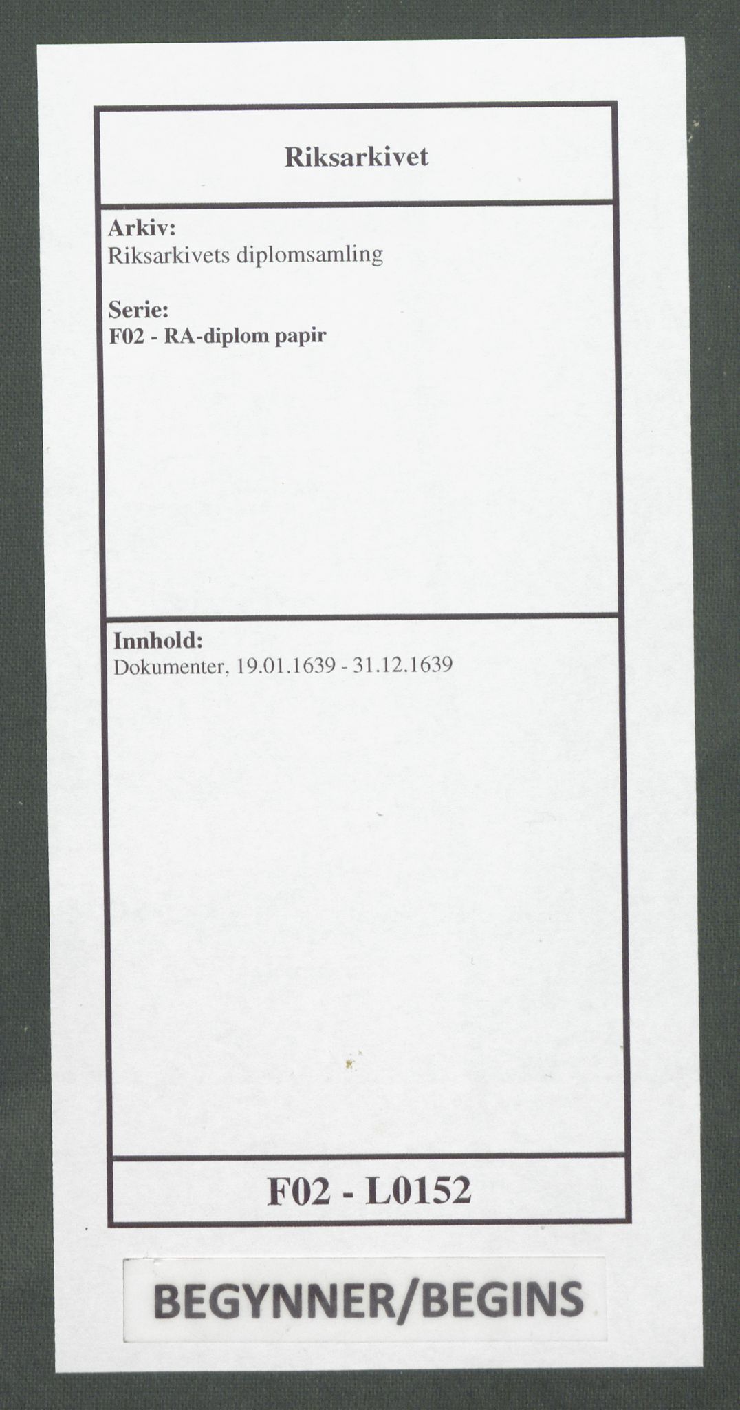 Riksarkivets diplomsamling, AV/RA-EA-5965/F02/L0152: Dokumenter, 1639, p. 1