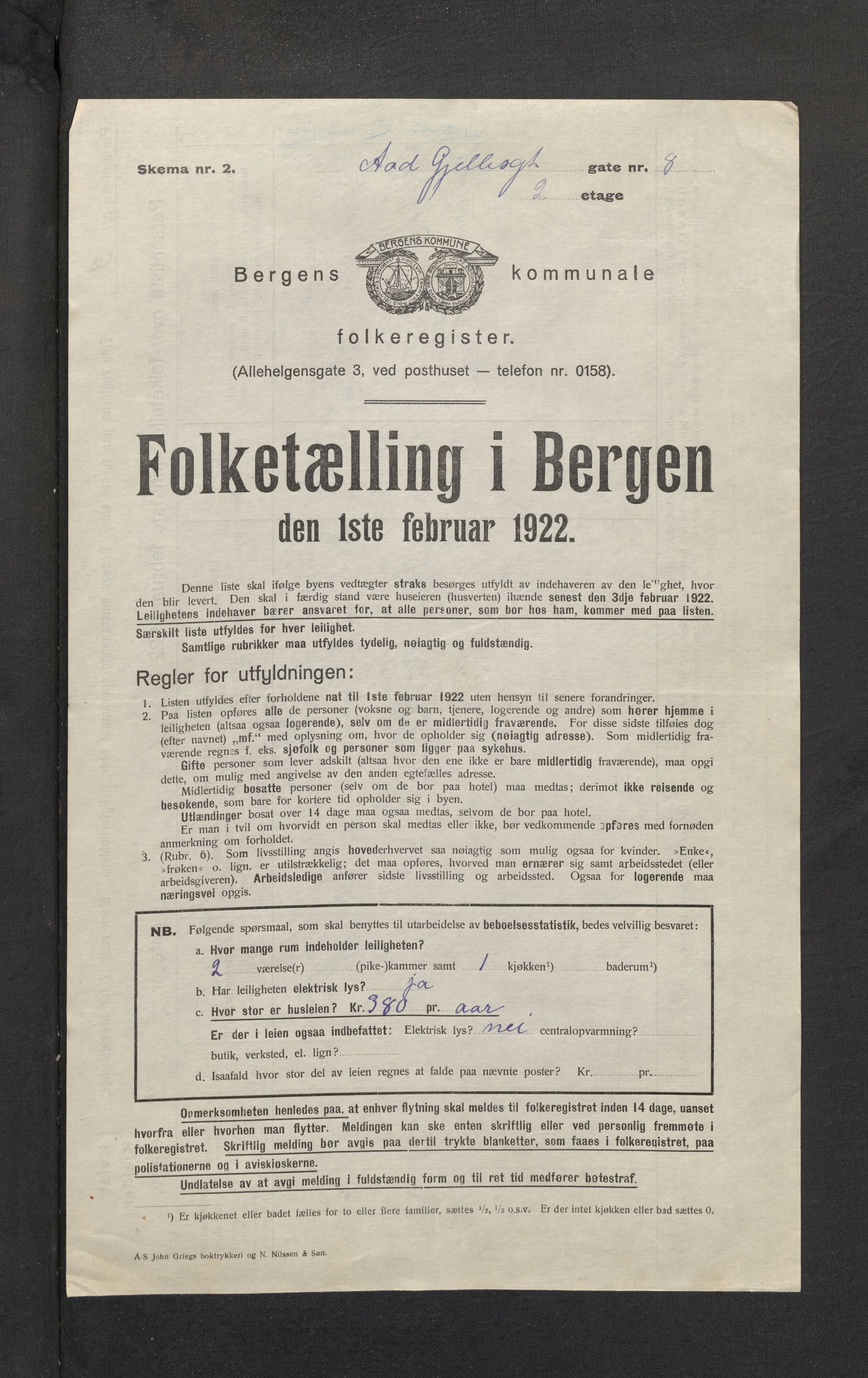 SAB, Municipal Census 1922 for Bergen, 1922, p. 7