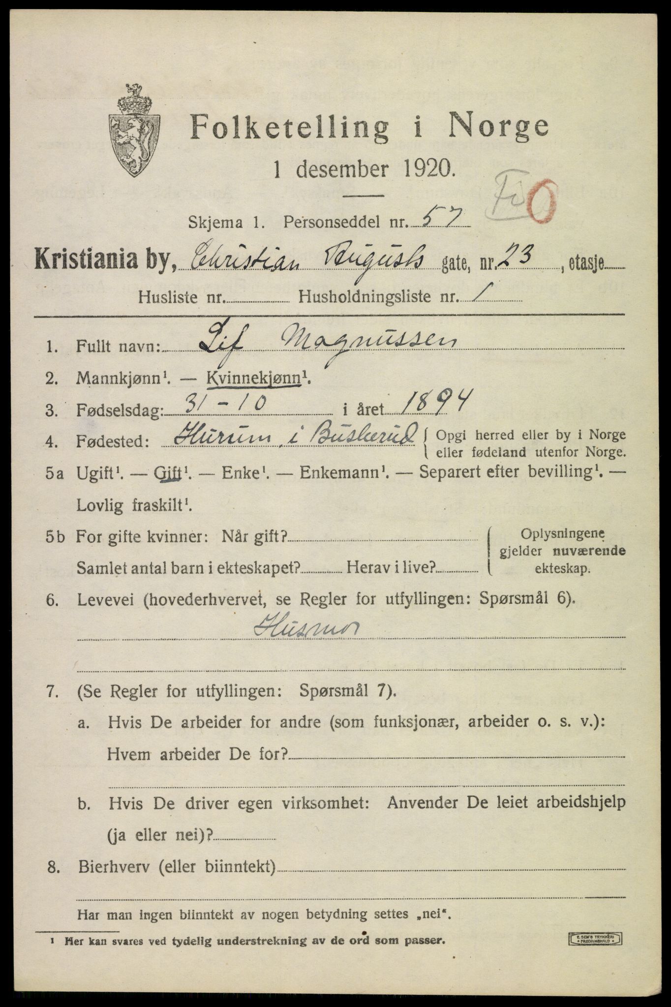 SAO, 1920 census for Kristiania, 1920, p. 351741