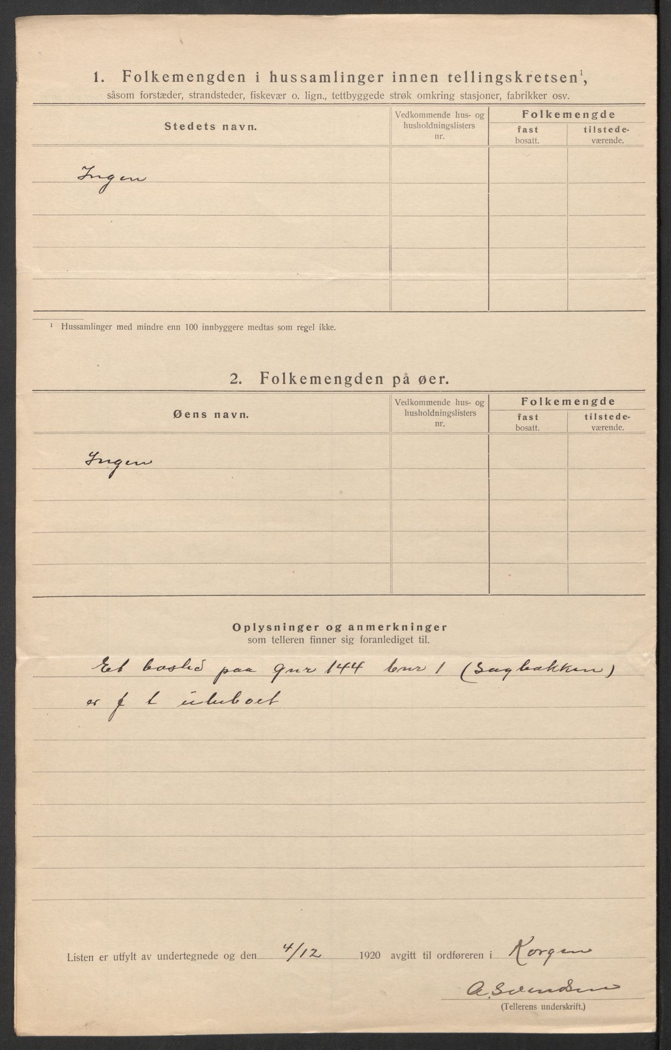 SAT, 1920 census for Korgen, 1920, p. 14