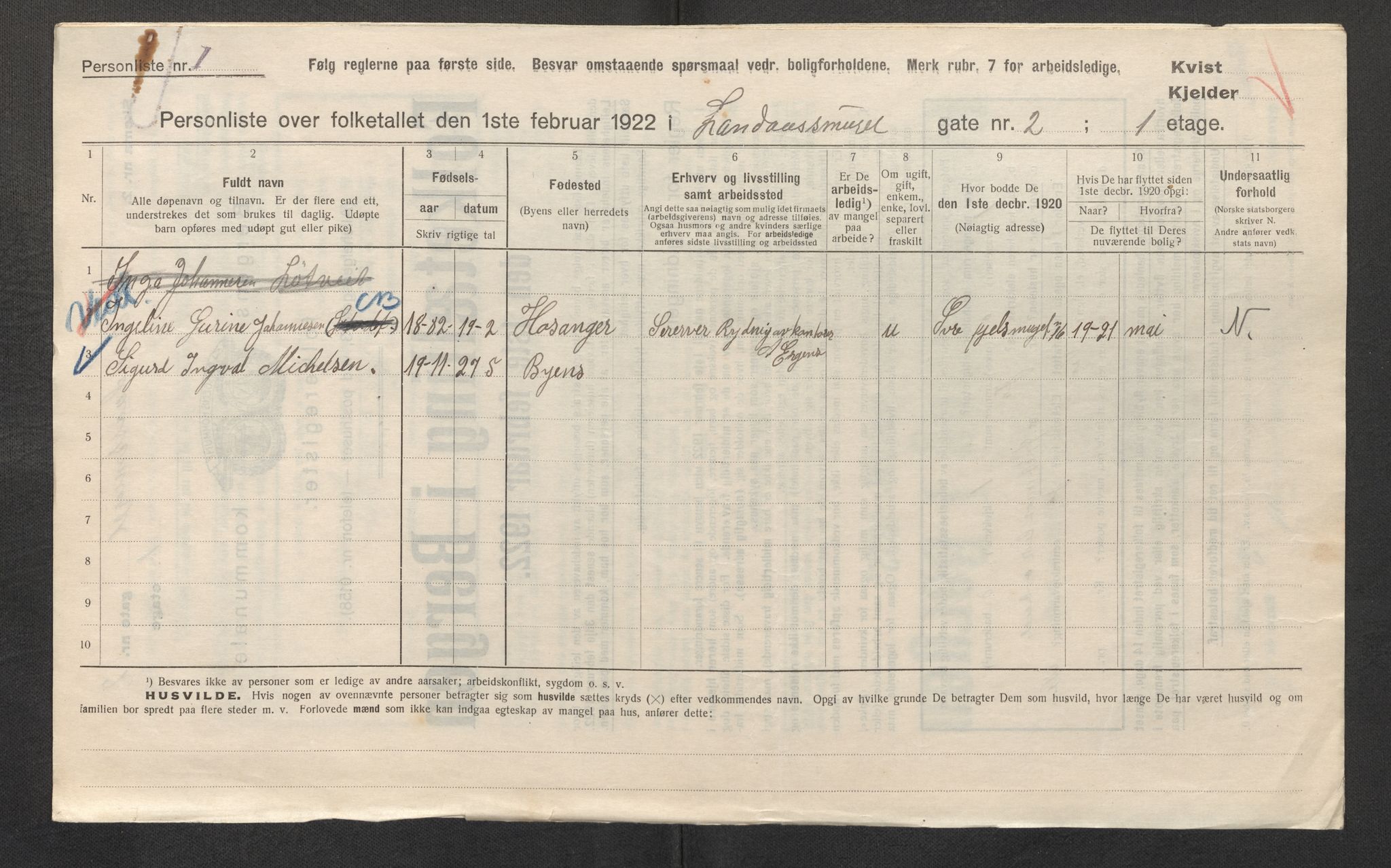 SAB, Municipal Census 1922 for Bergen, 1922, p. 22189