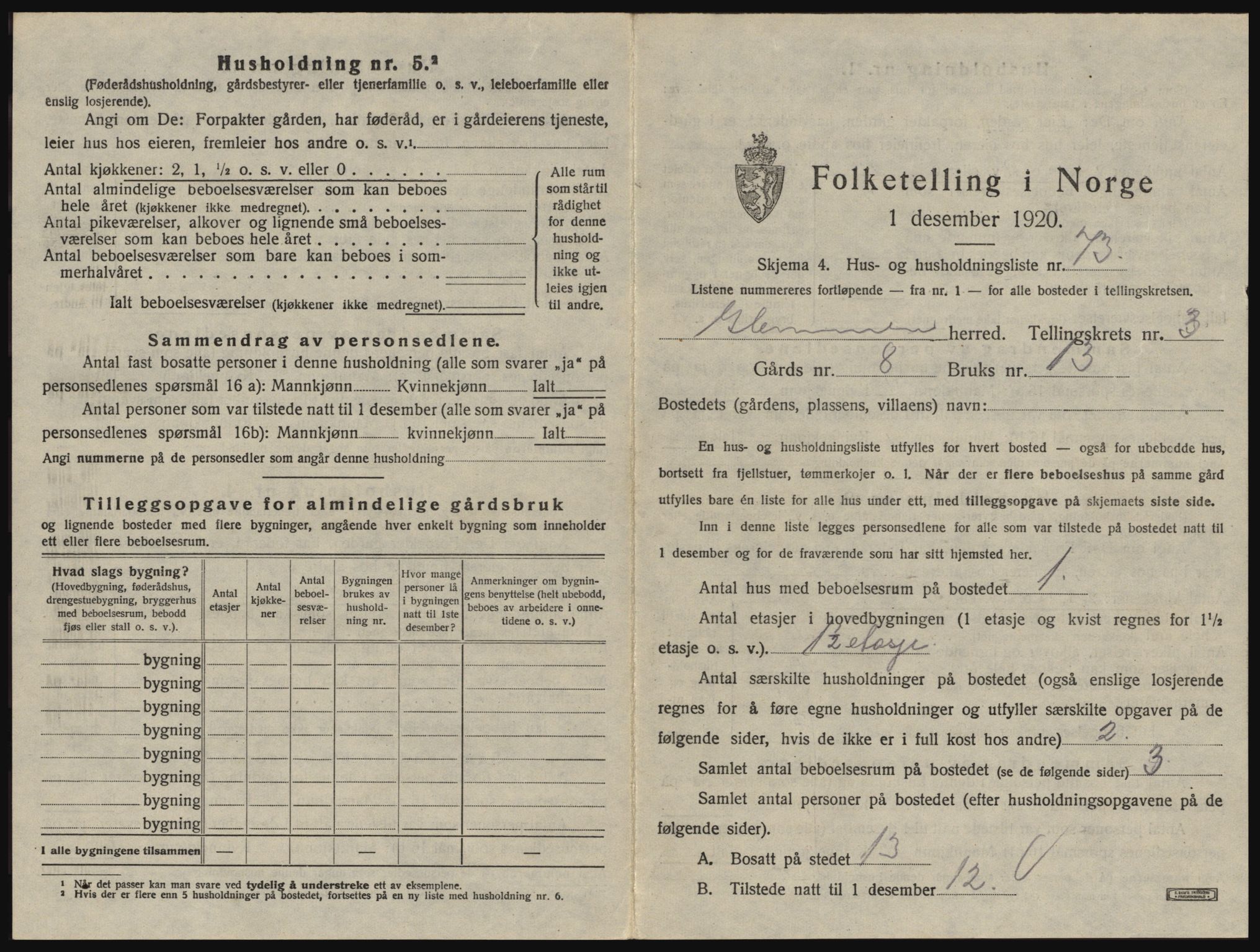 SAO, 1920 census for Glemmen, 1920, p. 595