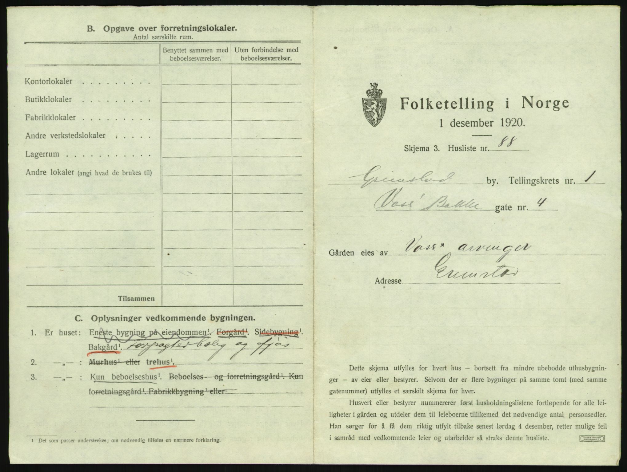 SAK, 1920 census for Grimstad, 1920, p. 199