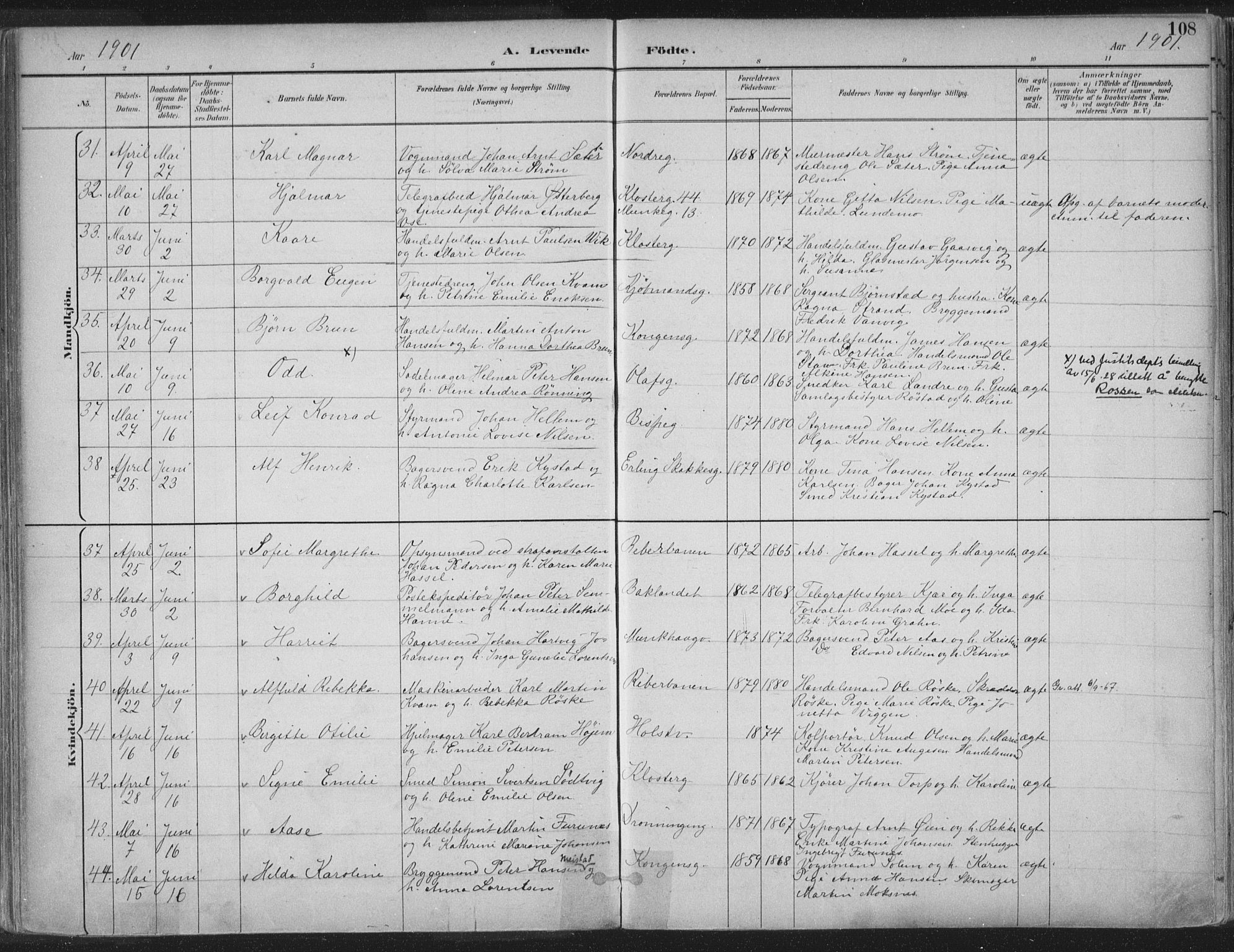 Ministerialprotokoller, klokkerbøker og fødselsregistre - Sør-Trøndelag, AV/SAT-A-1456/601/L0062: Parish register (official) no. 601A30, 1891-1911, p. 108