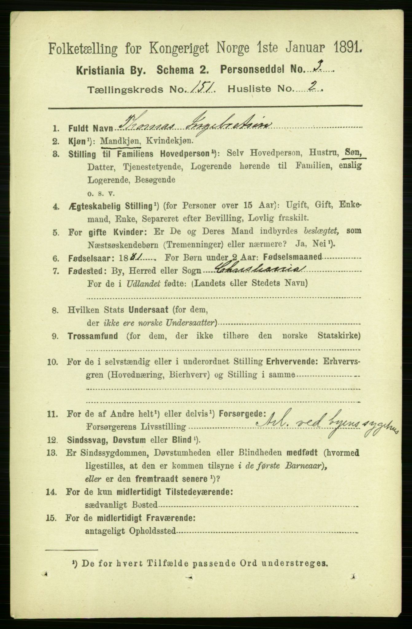 RA, 1891 census for 0301 Kristiania, 1891, p. 84416