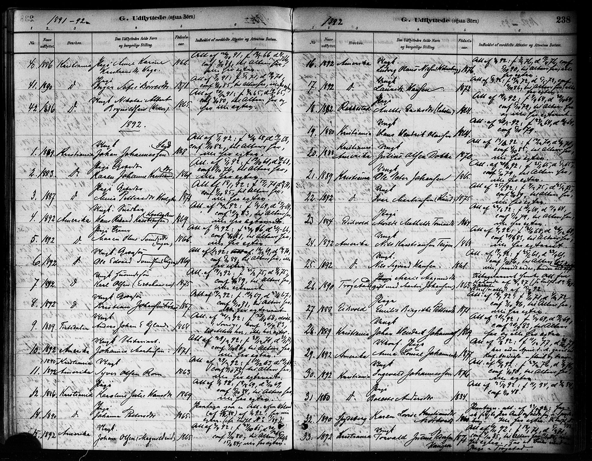 Askim prestekontor Kirkebøker, SAO/A-10900/F/Fa/L0007: Parish register (official) no. 7, 1882-1897, p. 238