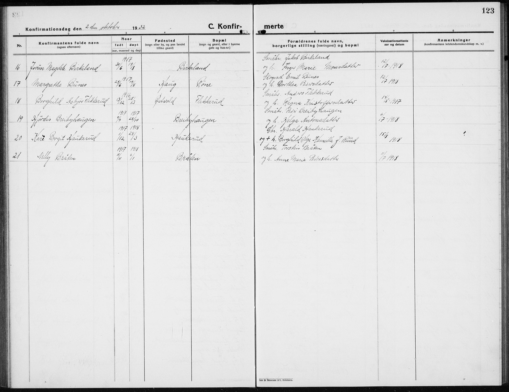 Nord-Odal prestekontor, SAH/PREST-032/H/Ha/Hab/L0005: Parish register (copy) no. 5, 1924-1938, p. 123