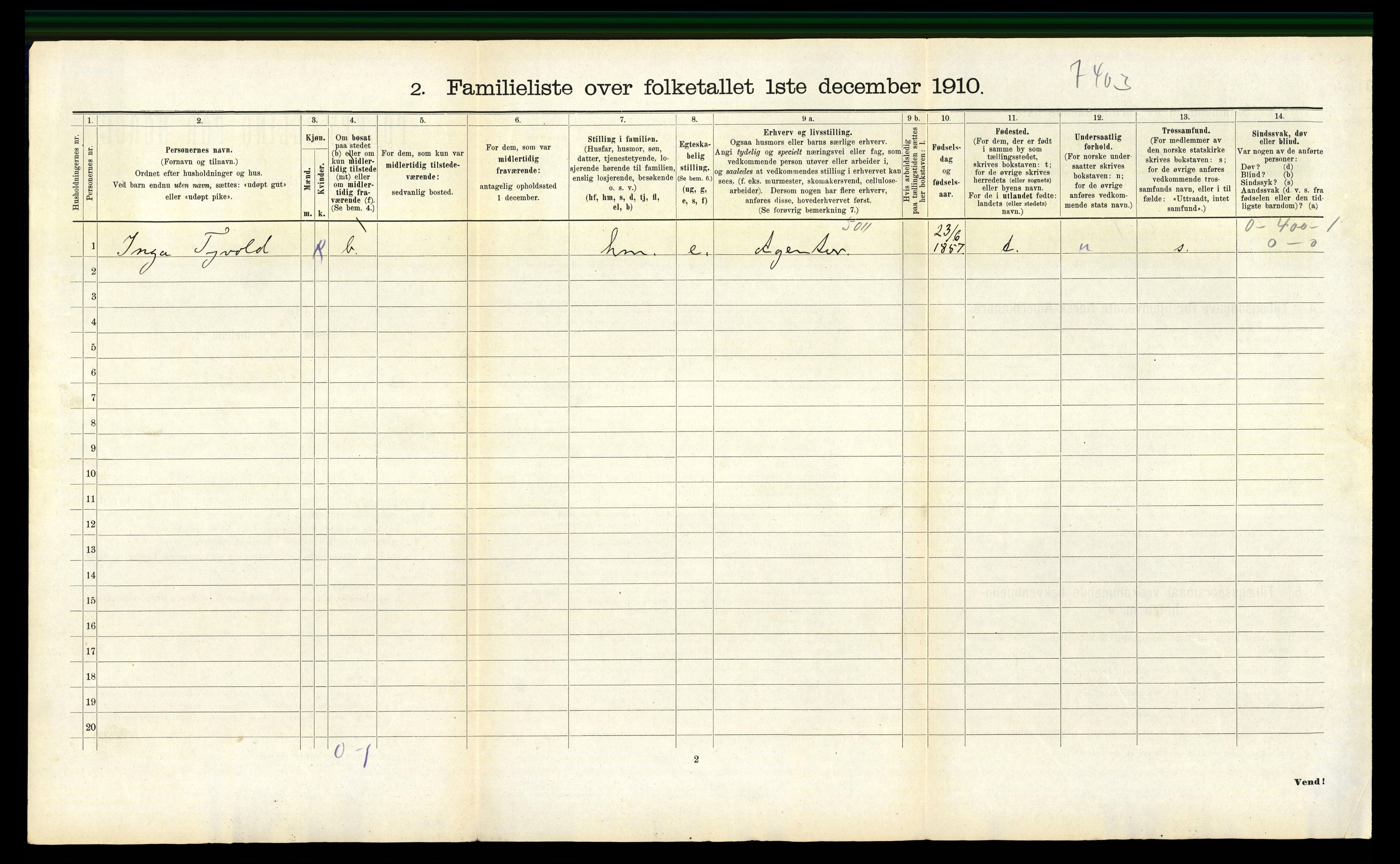 RA, 1910 census for Lillesand, 1910, p. 459