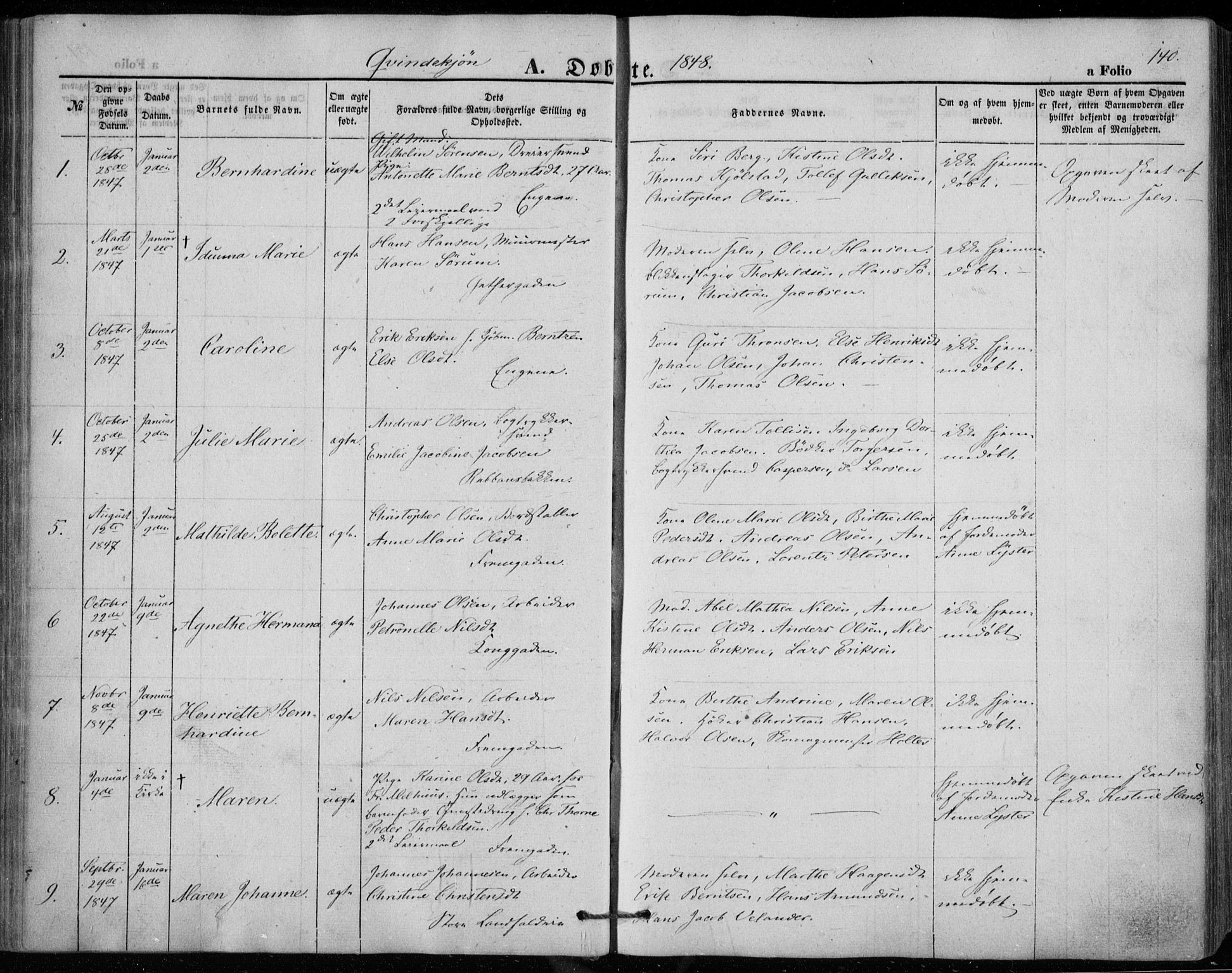 Bragernes kirkebøker, AV/SAKO-A-6/F/Fb/L0002: Parish register (official) no. II 2, 1848-1859, p. 140