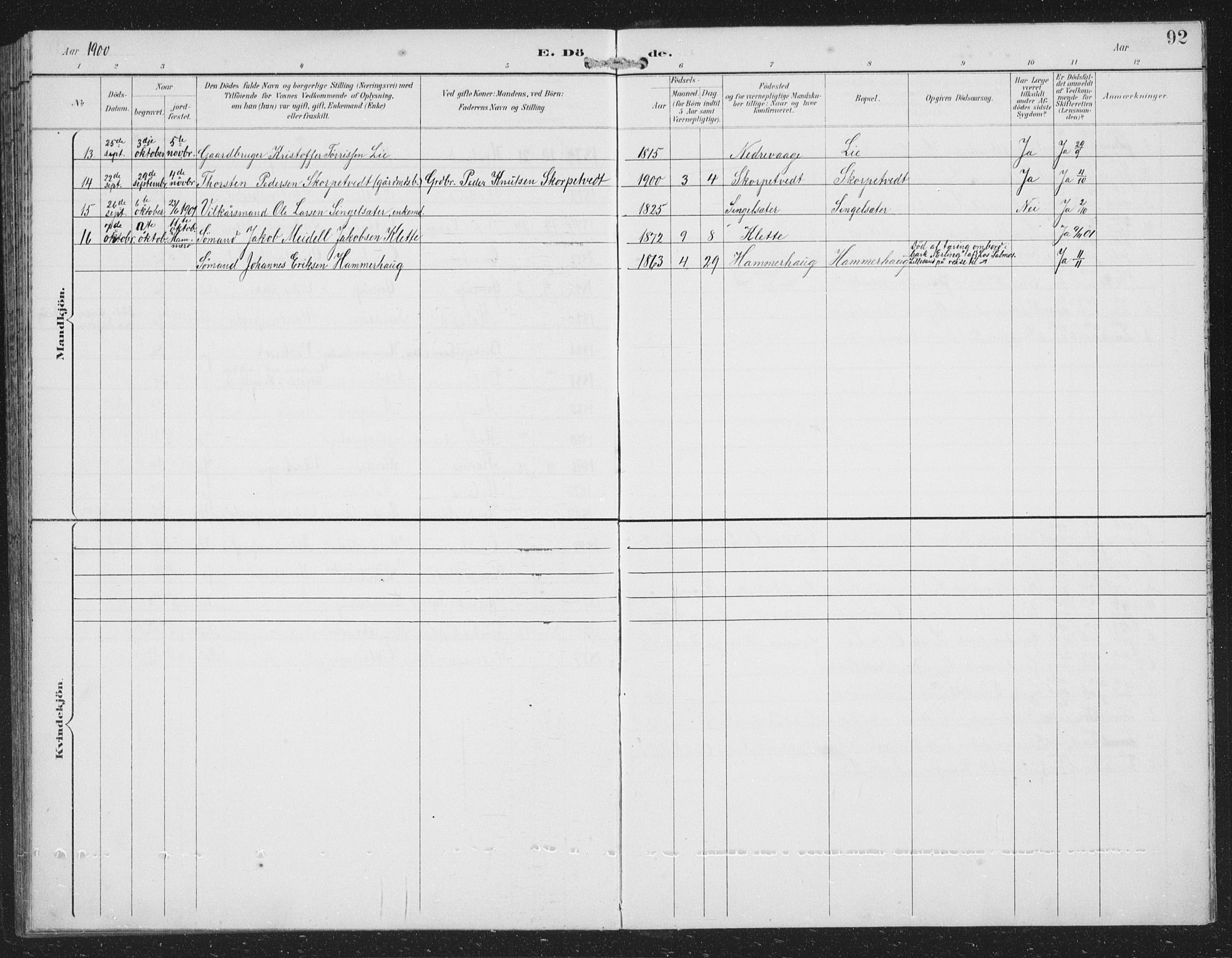 Tysnes sokneprestembete, AV/SAB-A-78601/H/Hab: Parish register (copy) no. C 2, 1896-1907, p. 92