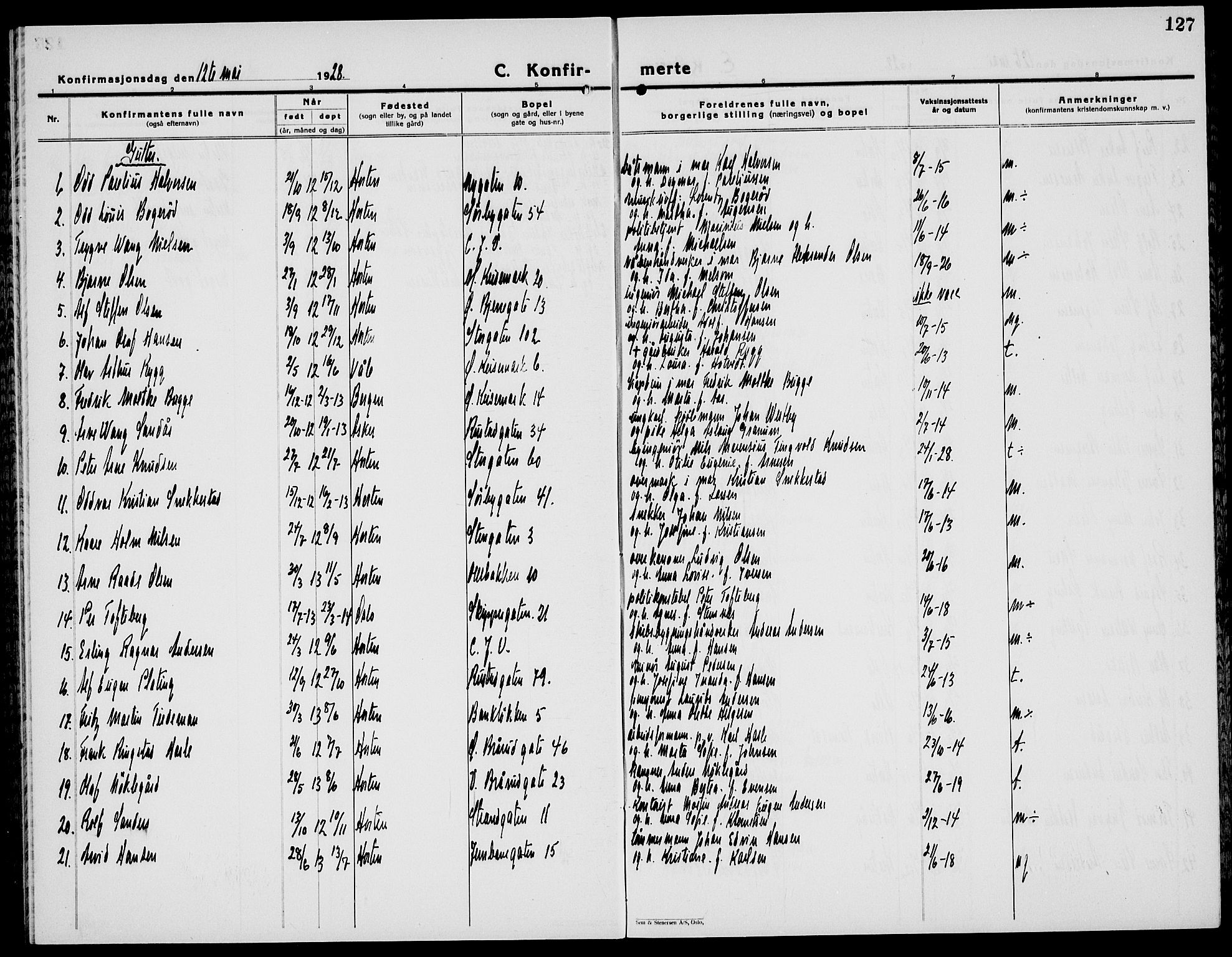 Horten kirkebøker, AV/SAKO-A-348/G/Ga/L0009: Parish register (copy) no. 9, 1926-1936, p. 127