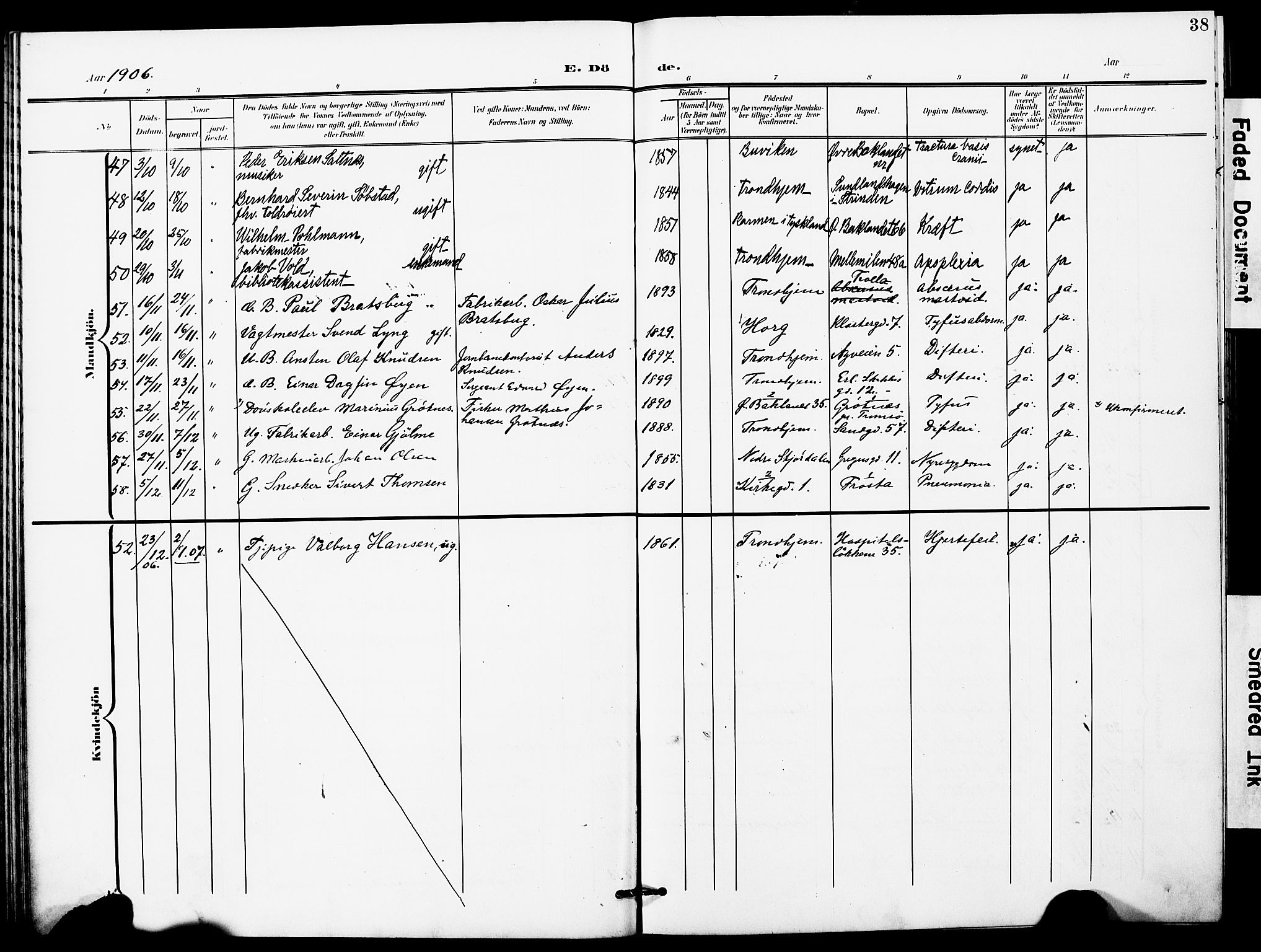 Ministerialprotokoller, klokkerbøker og fødselsregistre - Sør-Trøndelag, AV/SAT-A-1456/628/L0483: Parish register (official) no. 628A01, 1902-1920, p. 38