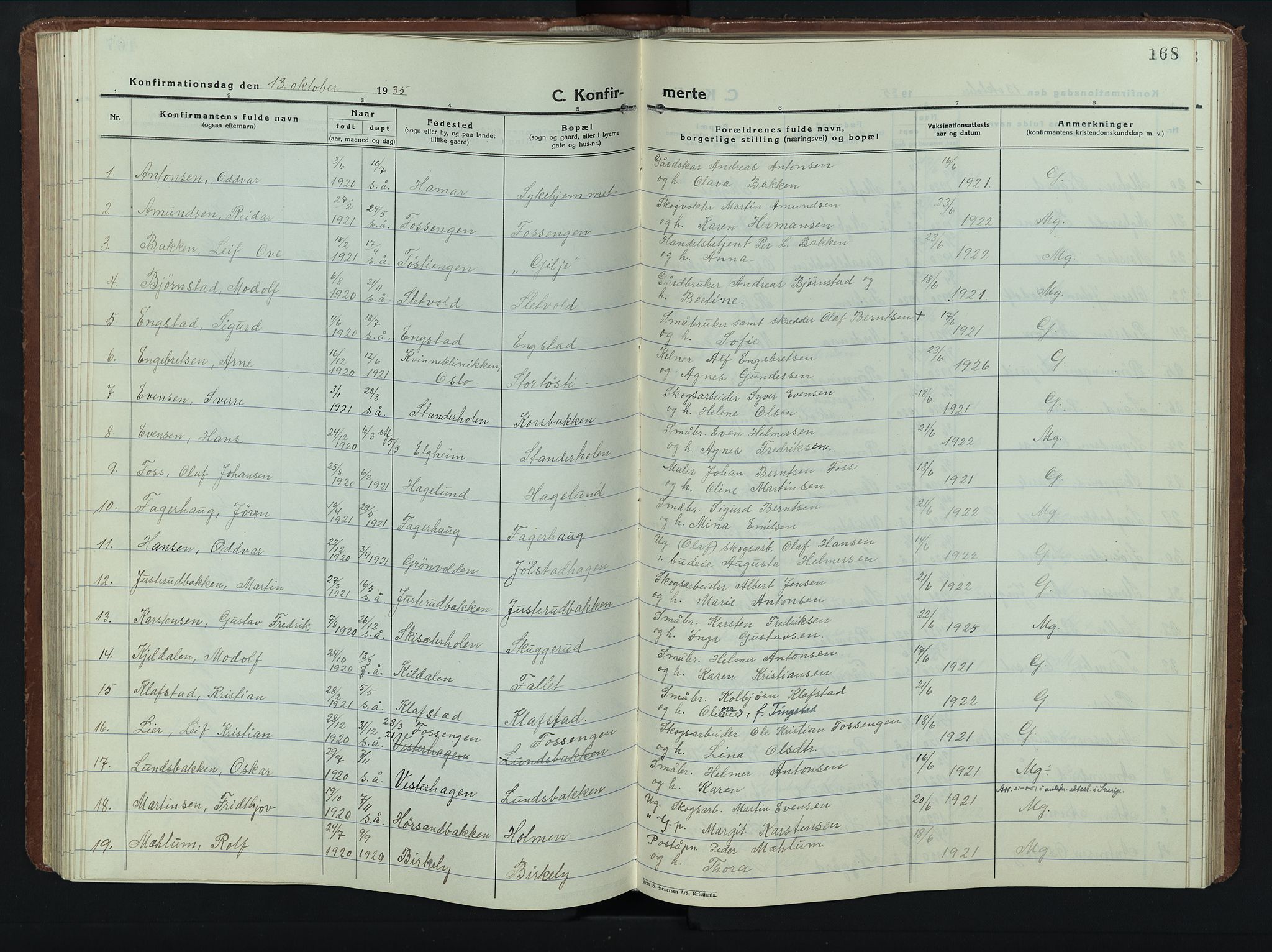 Romedal prestekontor, AV/SAH-PREST-004/L/L0015: Parish register (copy) no. 15, 1923-1949, p. 168