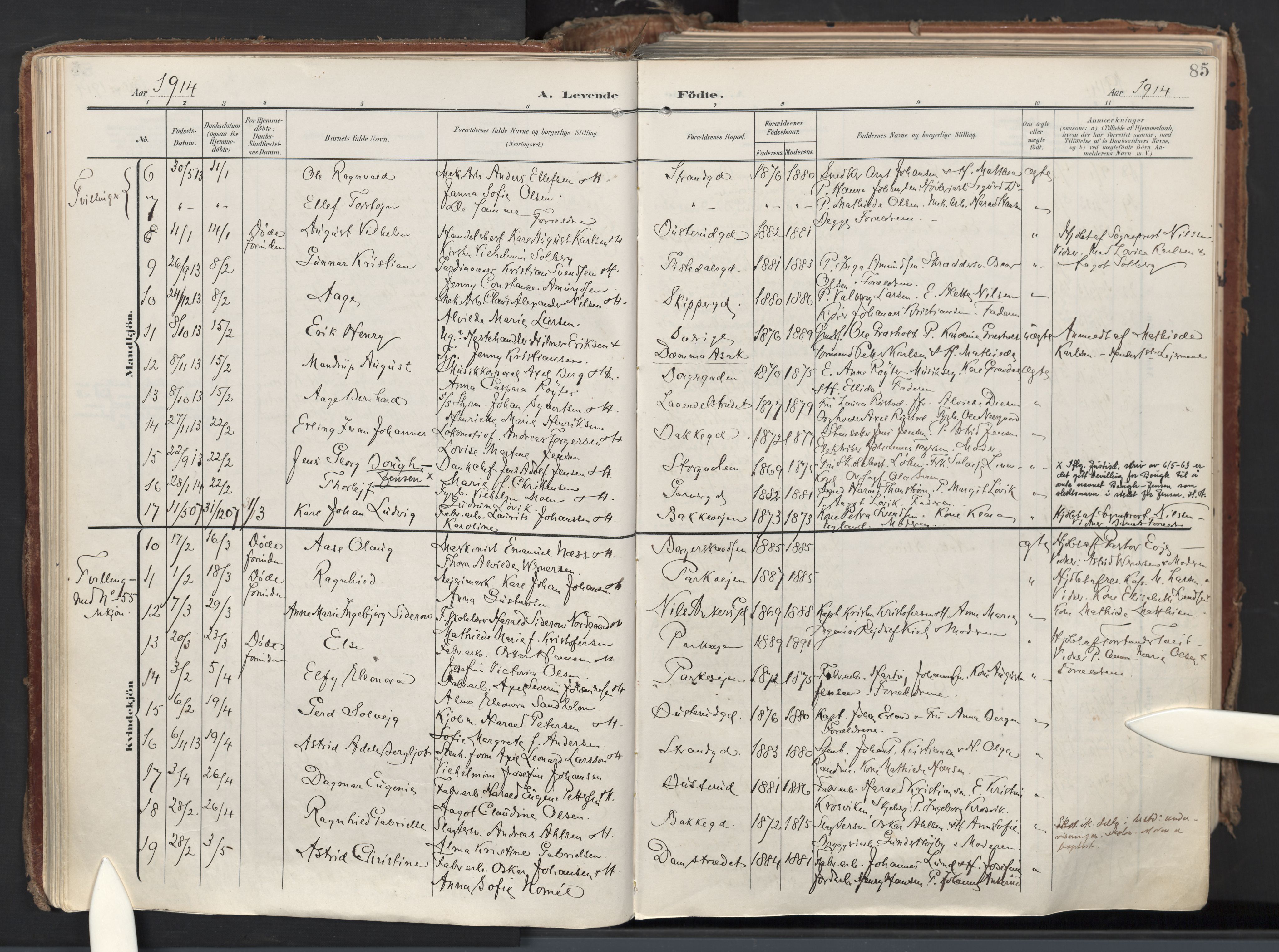 Halden prestekontor Kirkebøker, AV/SAO-A-10909/F/Fa/L0015: Parish register (official) no. I 15, 1907-1925, p. 85