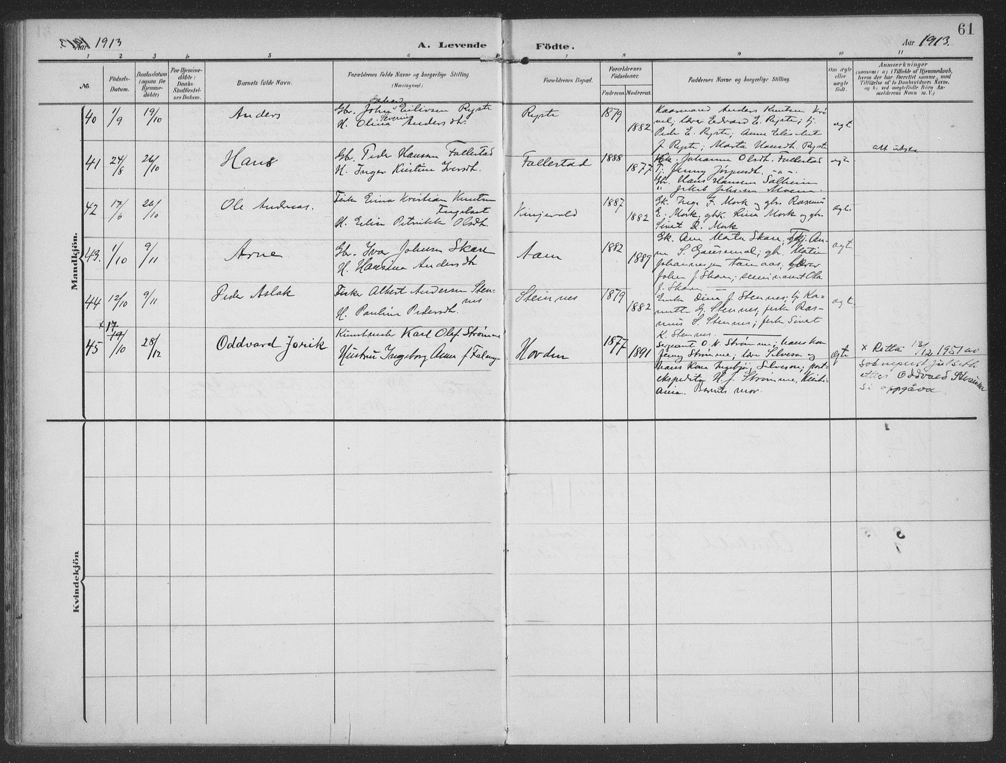 Ministerialprotokoller, klokkerbøker og fødselsregistre - Møre og Romsdal, AV/SAT-A-1454/513/L0178: Parish register (official) no. 513A05, 1906-1919, p. 61