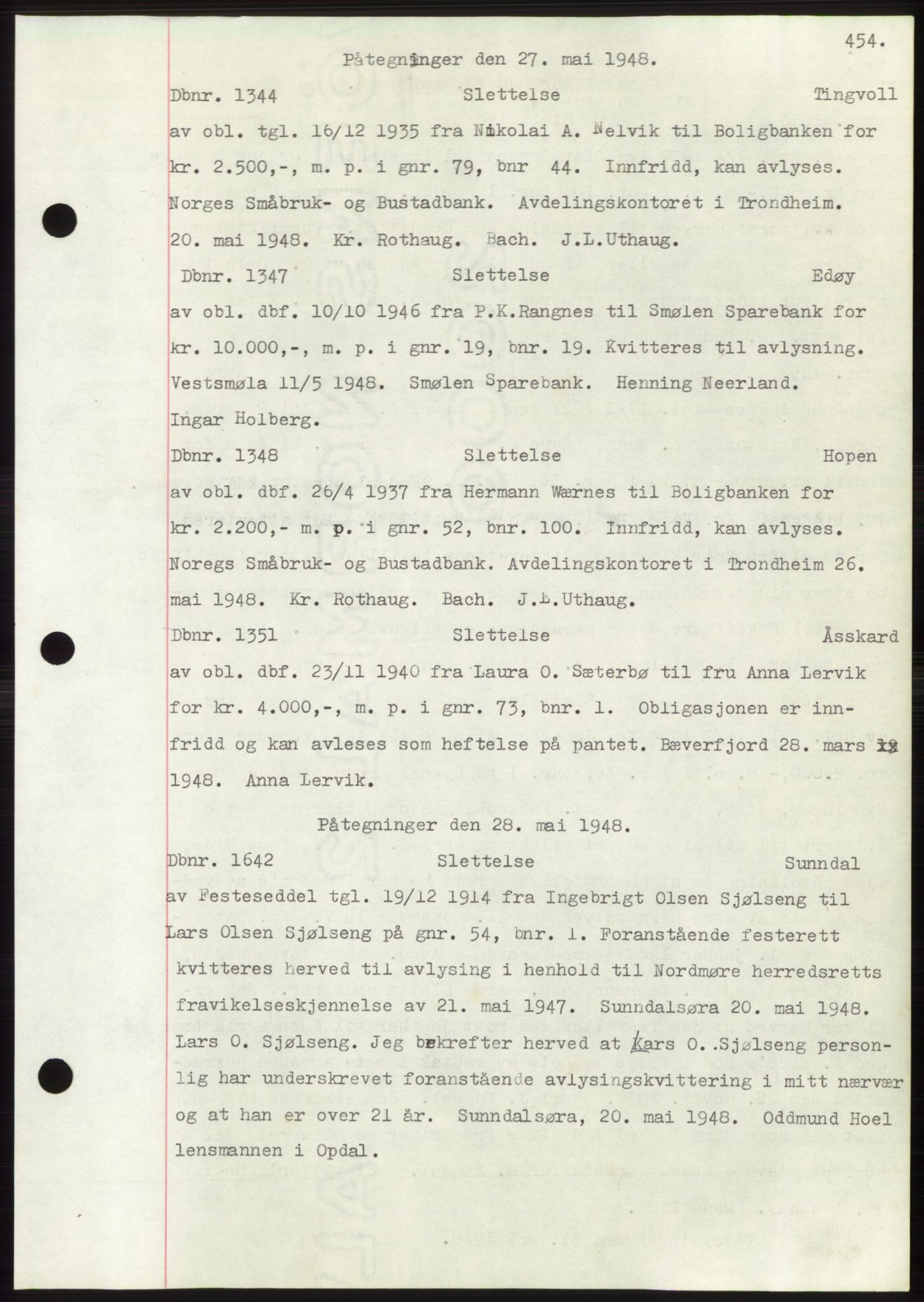 Nordmøre sorenskriveri, SAT/A-4132/1/2/2Ca: Mortgage book no. C82b, 1946-1951, Diary no: : 1344/1948