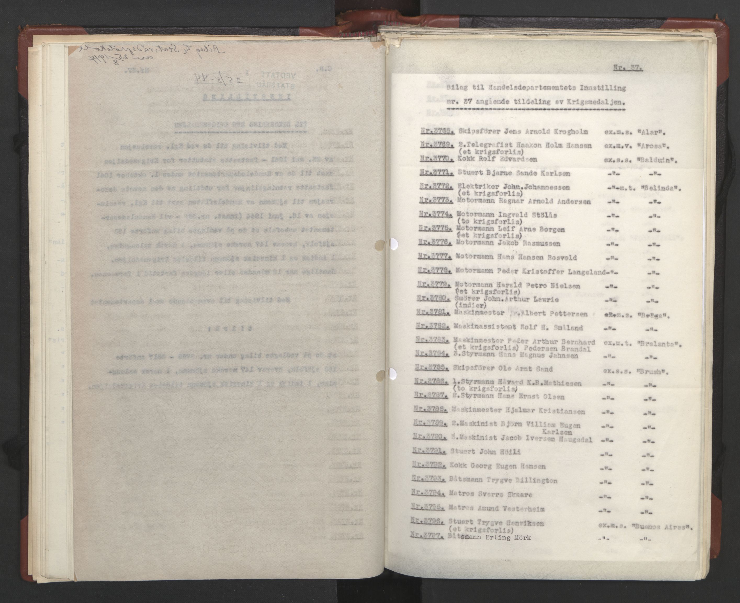 Statsrådssekretariatet, AV/RA-S-1001/A/Ac/L0125: Kgl. res. 21/7-15/12, 1944, p. 33