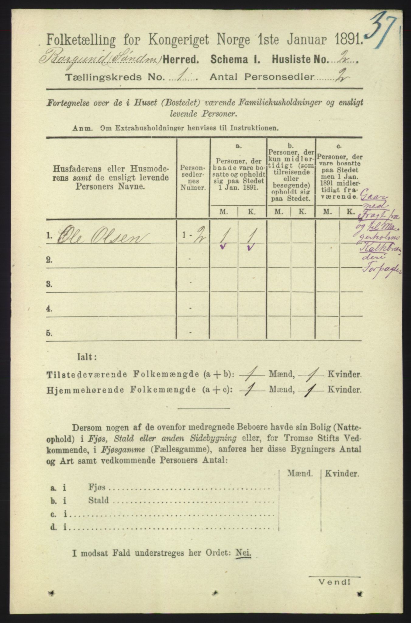 RA, 1891 census for 1531 Borgund, 1891, p. 62