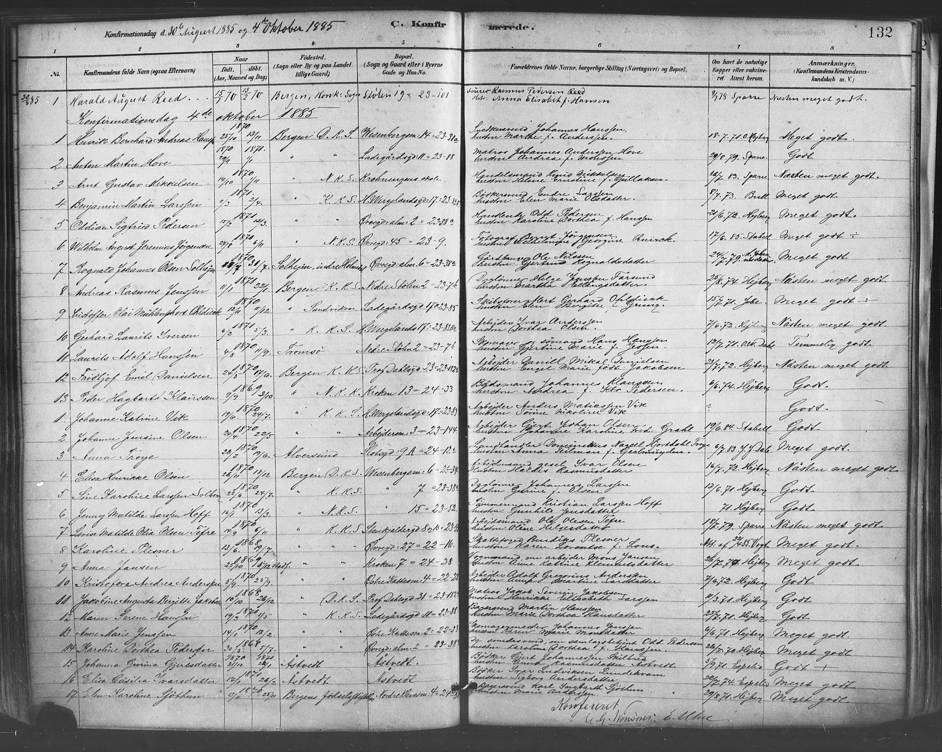 Mariakirken Sokneprestembete, SAB/A-76901/H/Haa/L0007: Parish register (official) no. A 7, 1878-1893, p. 132