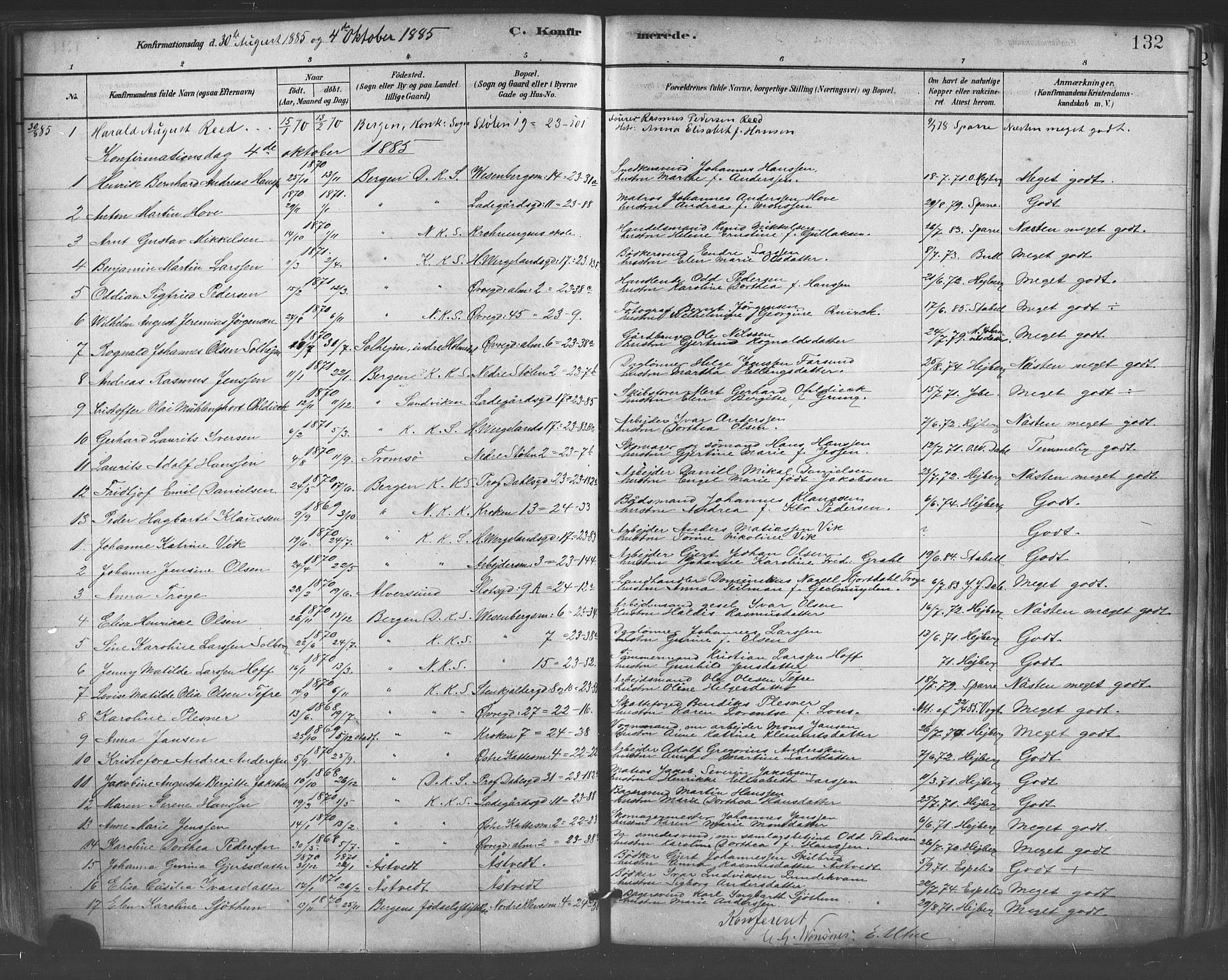 Mariakirken Sokneprestembete, AV/SAB-A-76901/H/Haa/L0007: Parish register (official) no. A 7, 1878-1893, p. 132