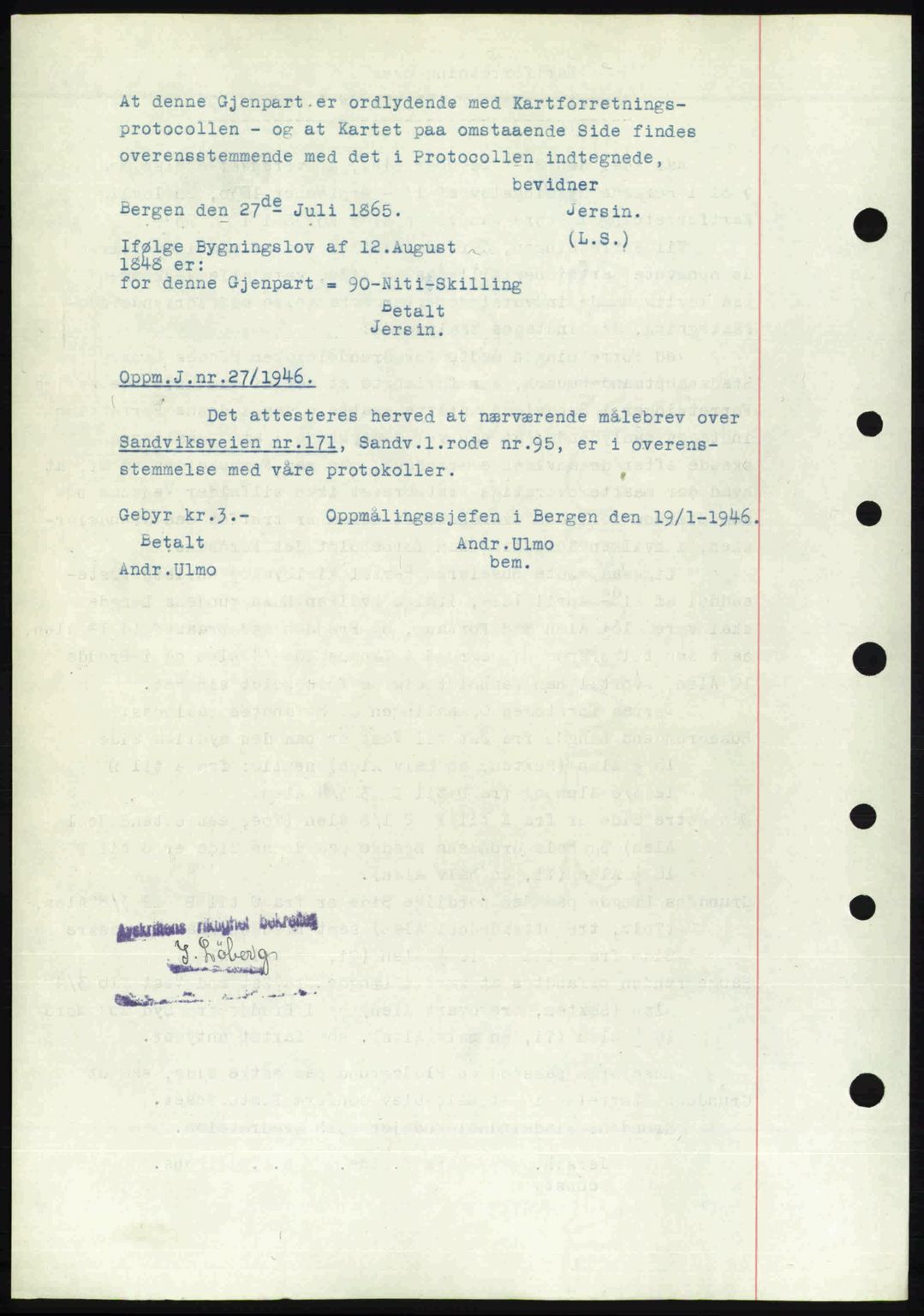 Byfogd og Byskriver i Bergen, AV/SAB-A-3401/03/03Bc/L0022: Mortgage book no. A18, 1946-1946, Diary no: : 1162/1946