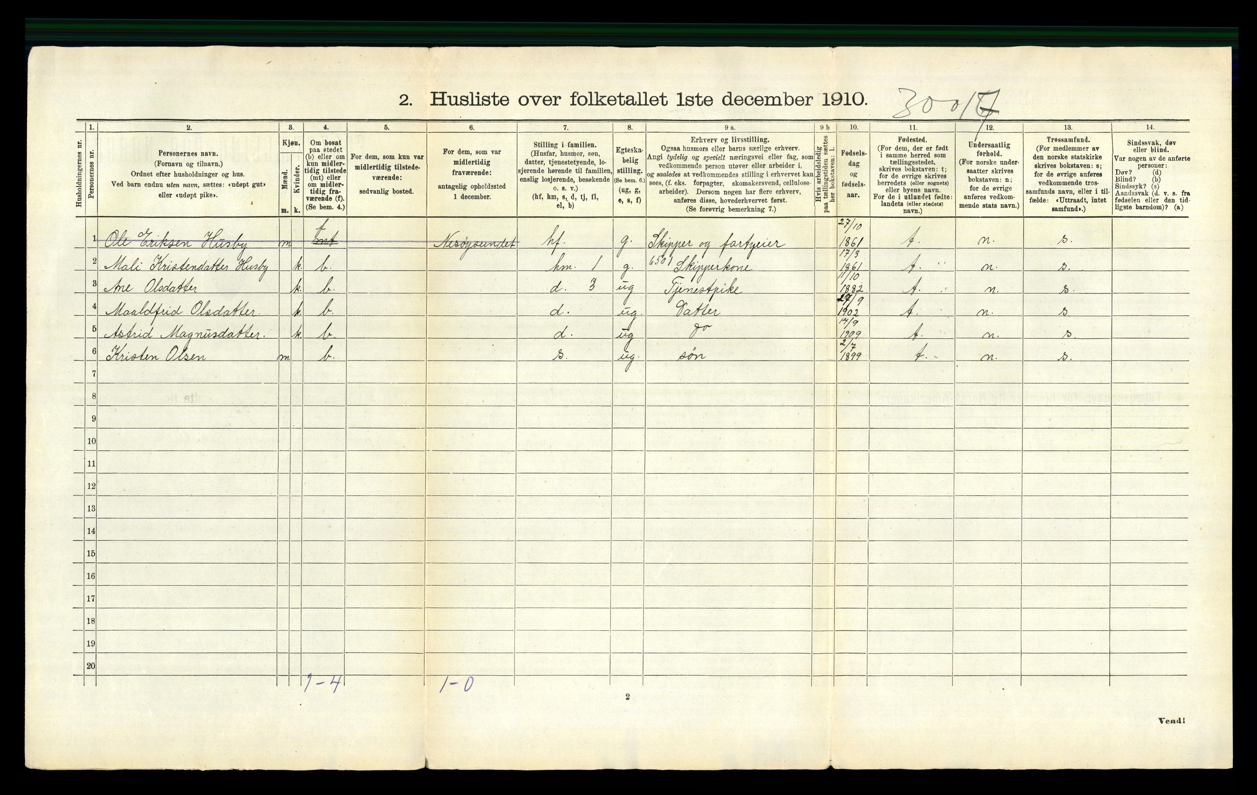 RA, 1910 census for Stangvik, 1910, p. 39