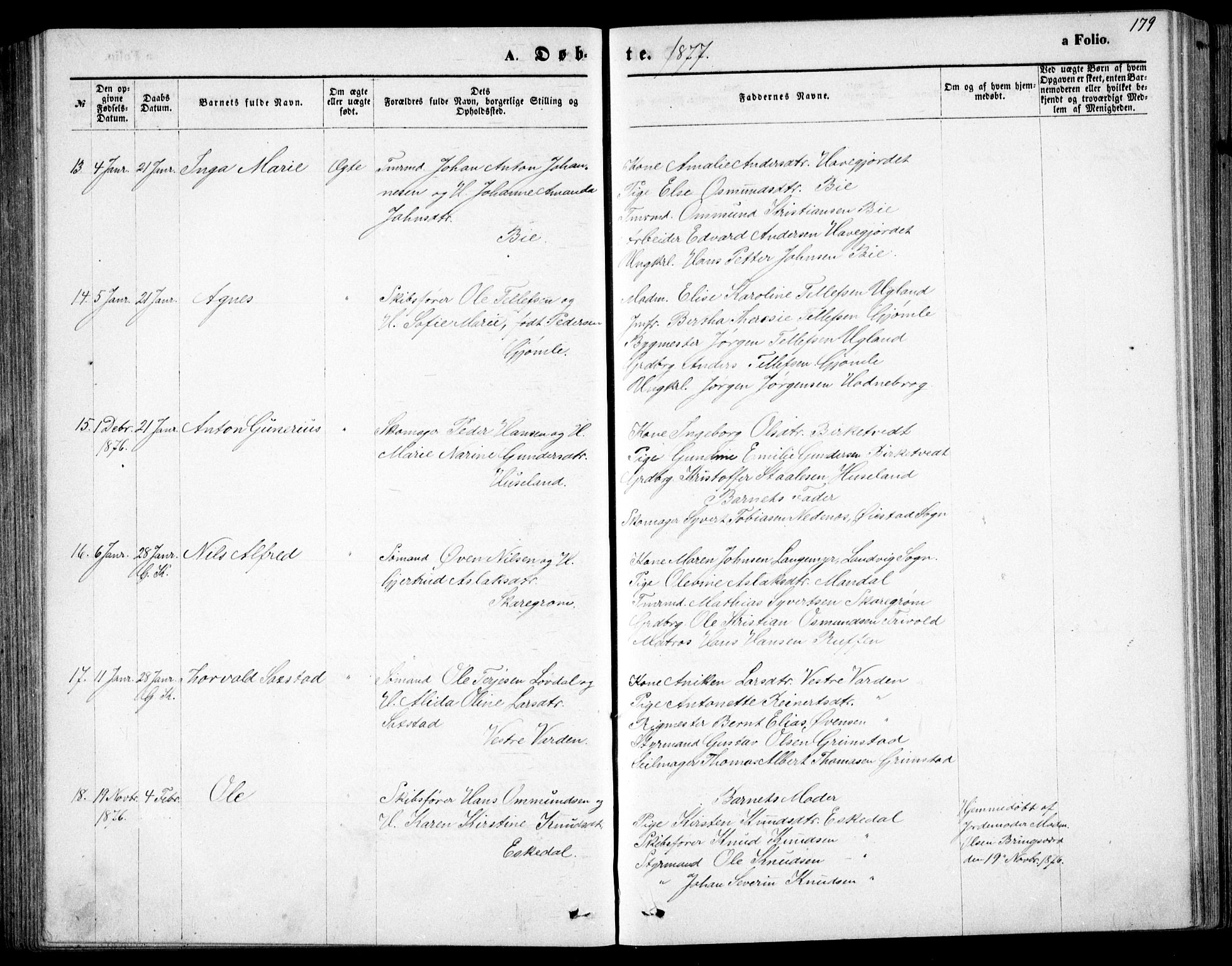 Fjære sokneprestkontor, SAK/1111-0011/F/Fb/L0010: Parish register (copy) no. B 10, 1871-1880, p. 179