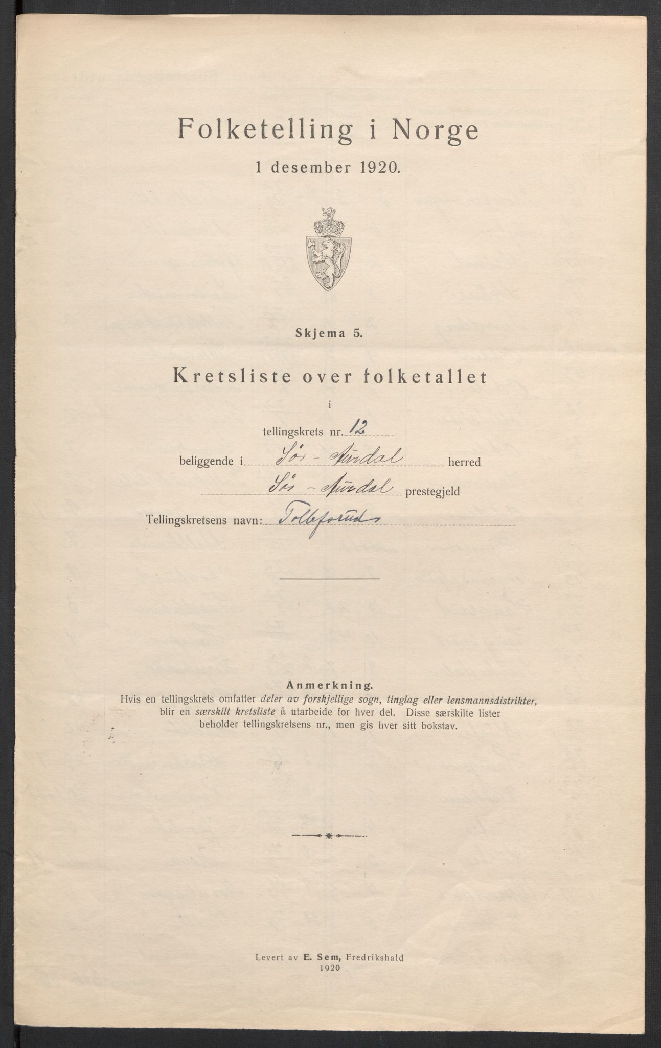 SAH, 1920 census for Sør-Aurdal, 1920, p. 43