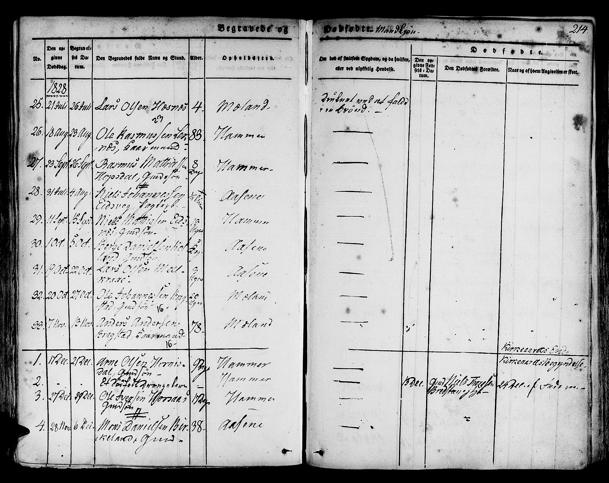 Hamre sokneprestembete, AV/SAB-A-75501/H/Ha/Haa/Haaa/L0011: Parish register (official) no. A 11, 1826-1834, p. 214