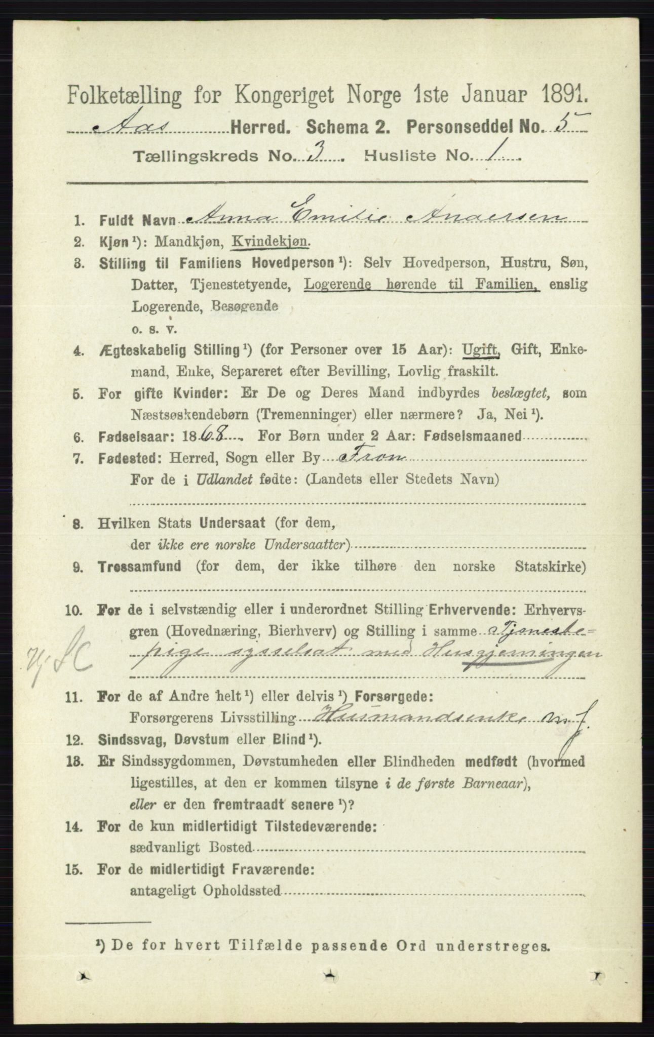 RA, 1891 census for 0214 Ås, 1891, p. 2132