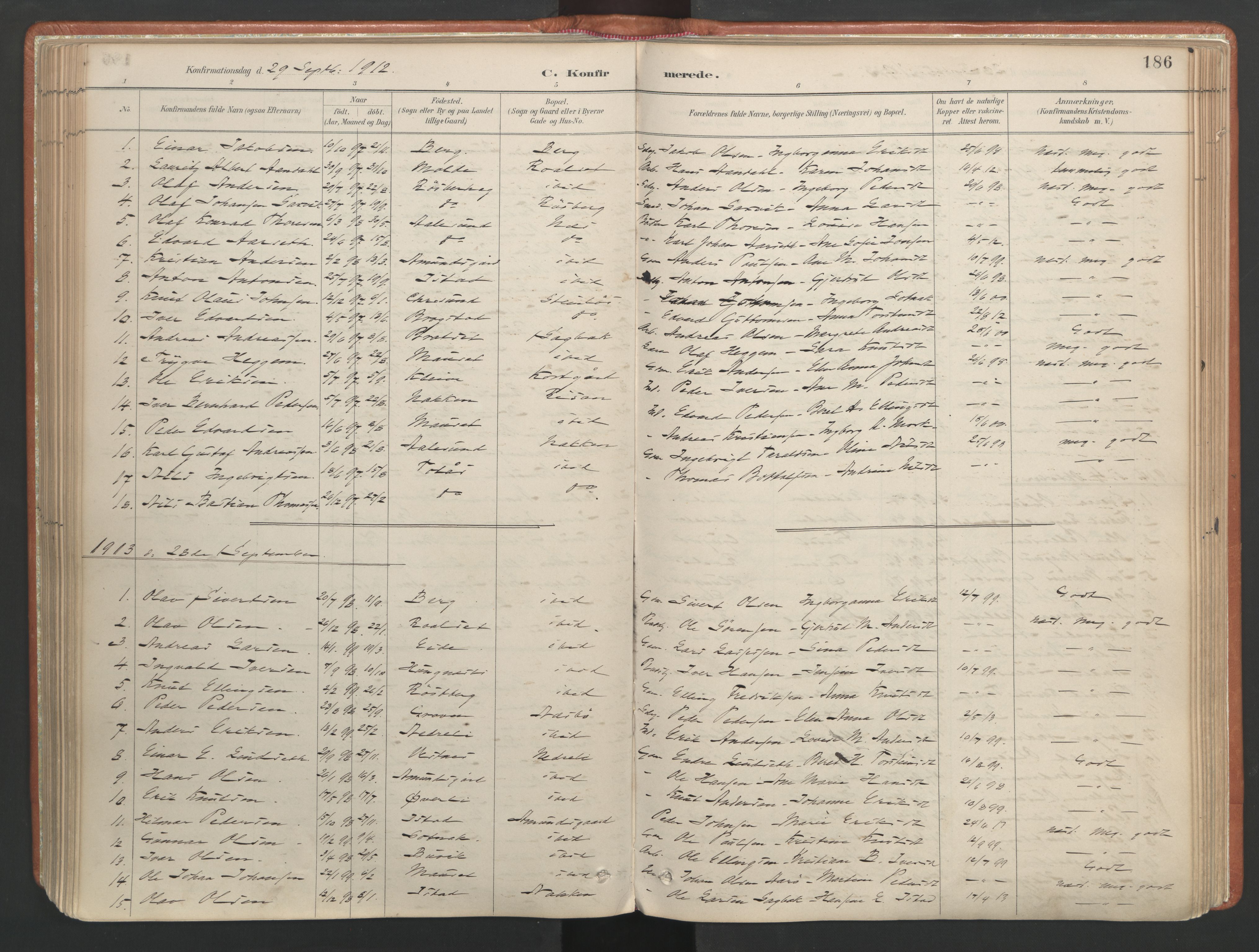 Ministerialprotokoller, klokkerbøker og fødselsregistre - Møre og Romsdal, AV/SAT-A-1454/557/L0682: Parish register (official) no. 557A04, 1887-1970, p. 186