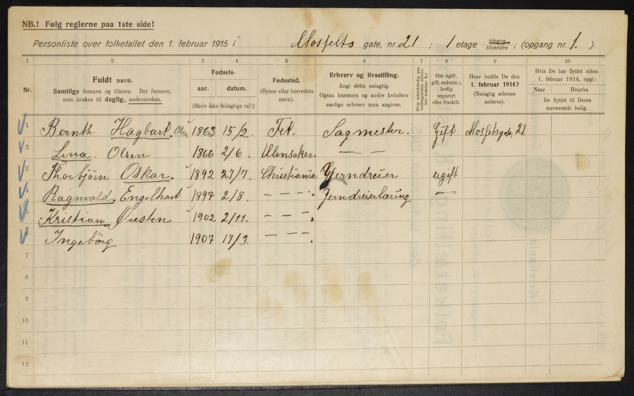 OBA, Municipal Census 1915 for Kristiania, 1915, p. 65719