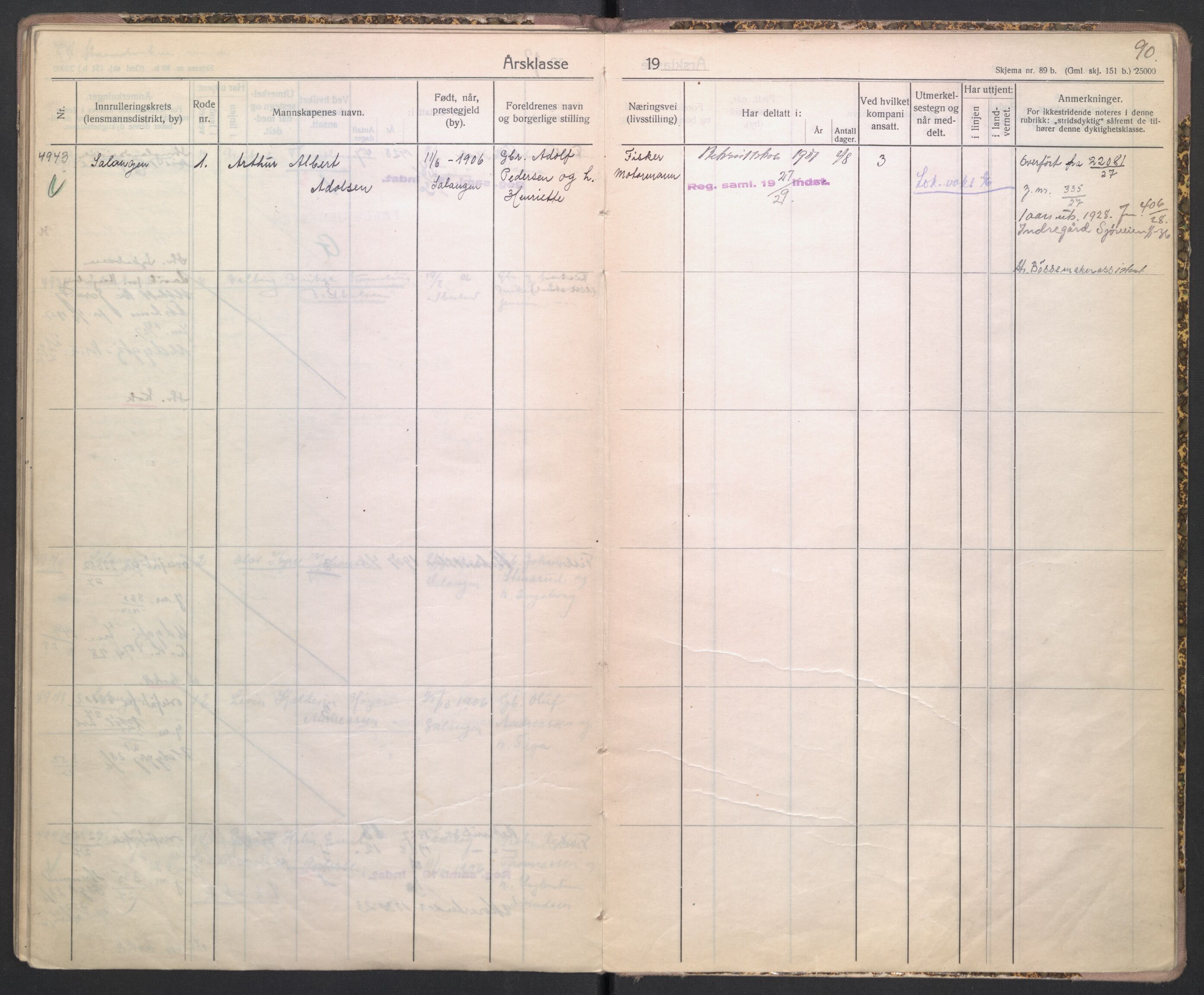 Forsvaret, Troms infanteriregiment nr. 16, AV/RA-RAFA-3146/P/Pa/L0004/0003: Ruller / Rulle for Trondenes bataljons menige mannskaper, årsklasse 1927, 1927, p. 90