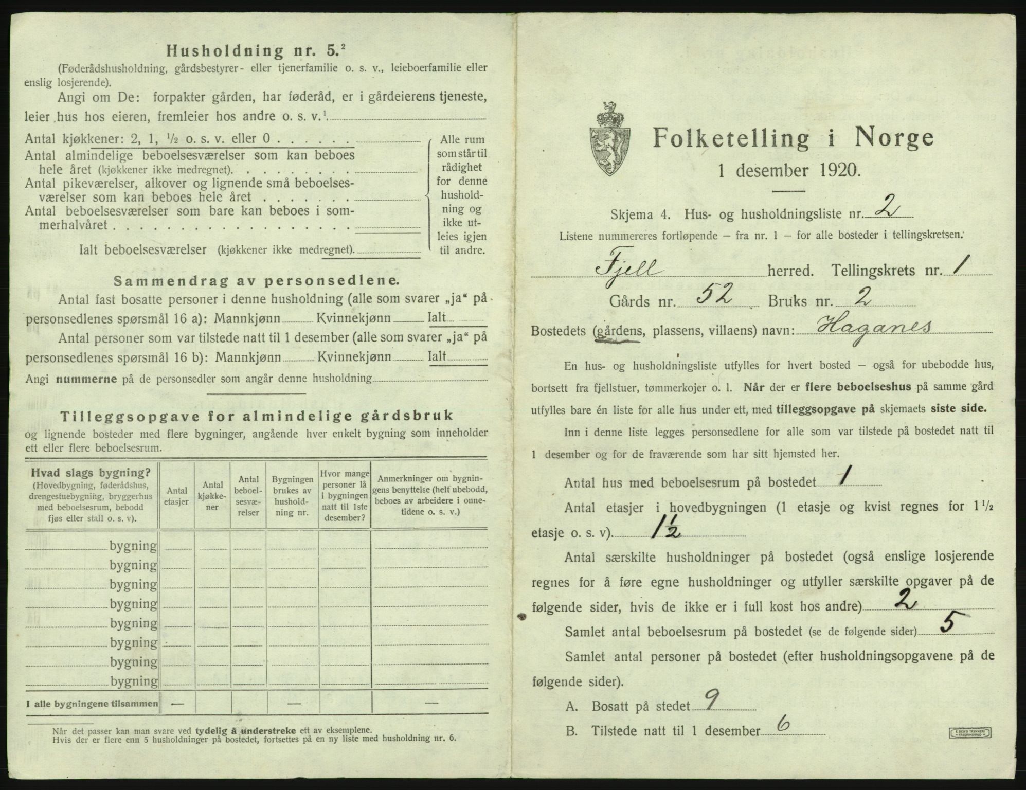 SAB, 1920 census for Fjell, 1920, p. 45