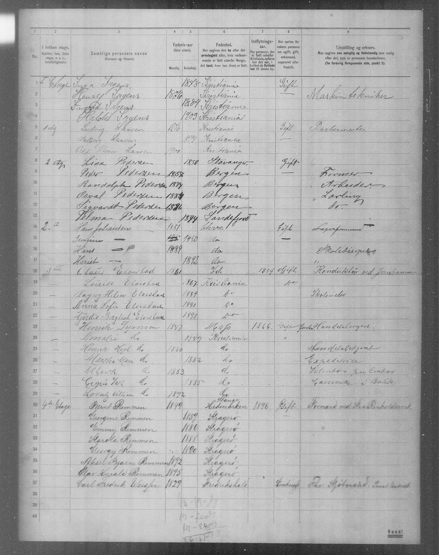 OBA, Municipal Census 1904 for Kristiania, 1904, p. 7833