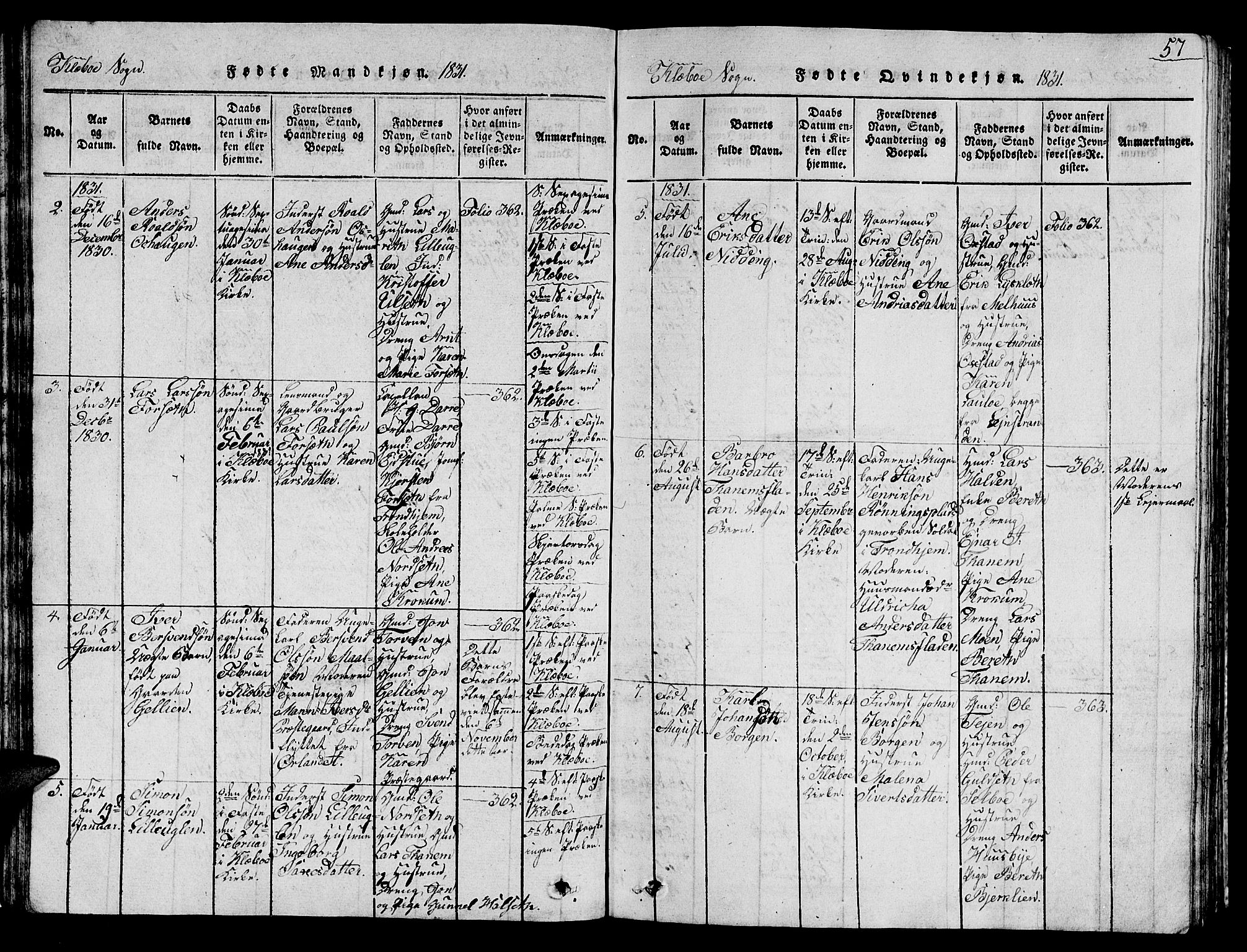 Ministerialprotokoller, klokkerbøker og fødselsregistre - Sør-Trøndelag, SAT/A-1456/618/L0450: Parish register (copy) no. 618C01, 1816-1865, p. 57
