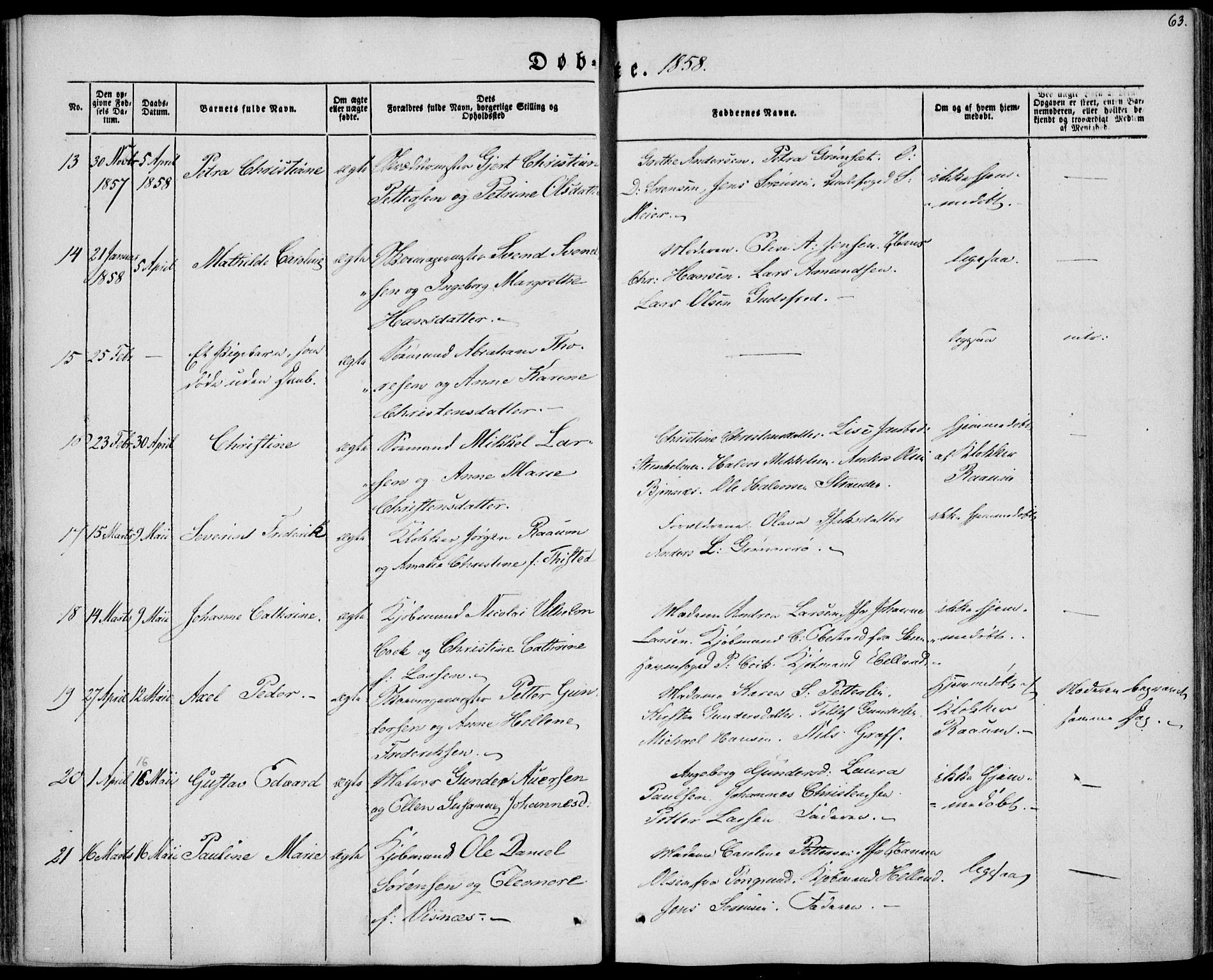 Brevik kirkebøker, SAKO/A-255/F/Fa/L0005: Parish register (official) no. 5, 1847-1865, p. 63
