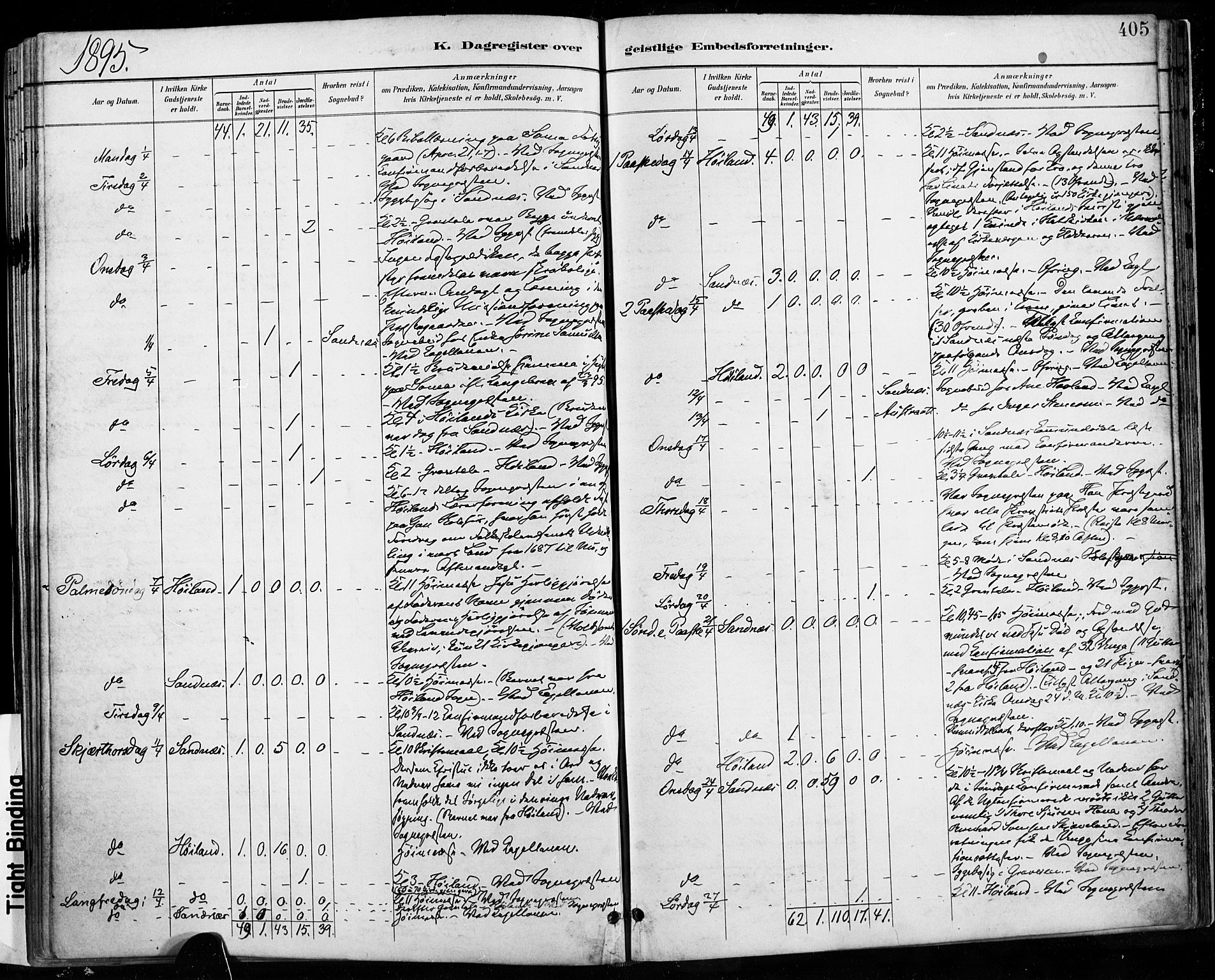 Høyland sokneprestkontor, AV/SAST-A-101799/001/30BA/L0013: Parish register (official) no. A 13.2, 1889-1898, p. 405