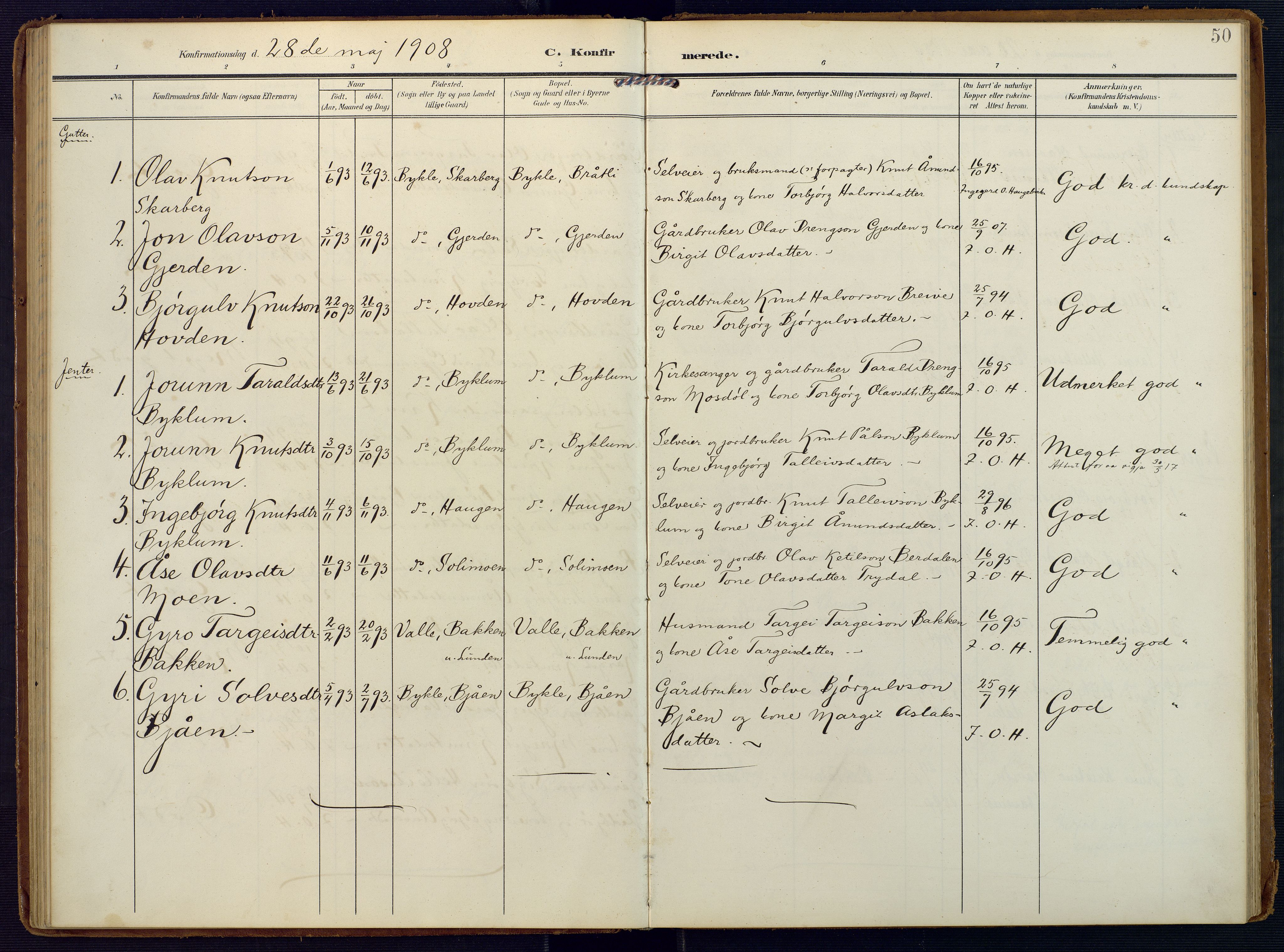 Valle sokneprestkontor, SAK/1111-0044/F/Fa/Faa/L0002: Parish register (official) no. A 2, 1907-1919, p. 50