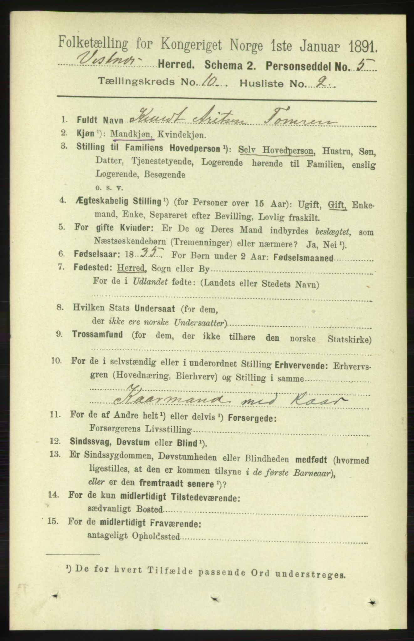 RA, 1891 census for 1535 Vestnes, 1891, p. 3692